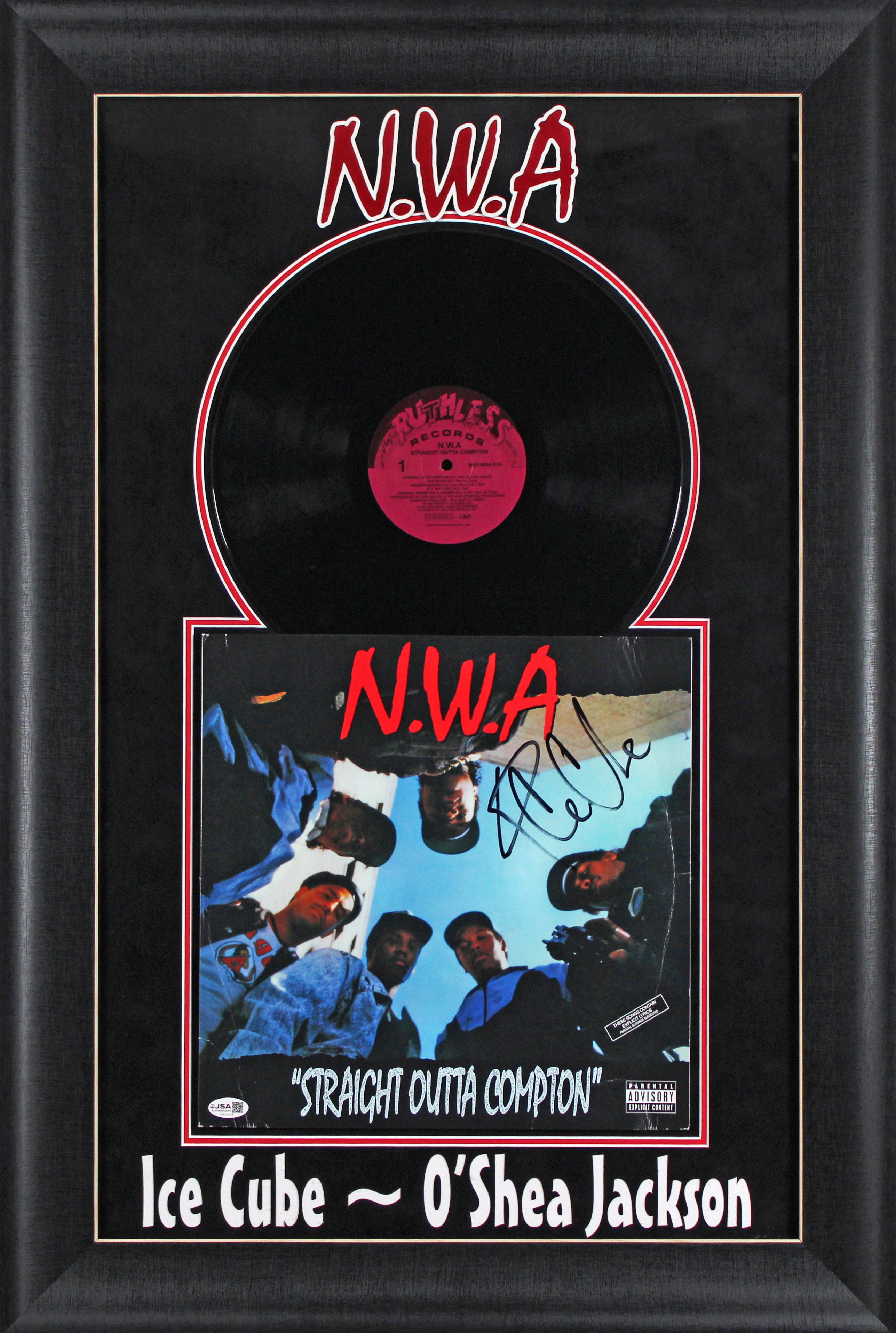 Ice Cube N.W.A Signed & Framed Straight Outta Compton Album Cover W/ Vinyl BAS 1