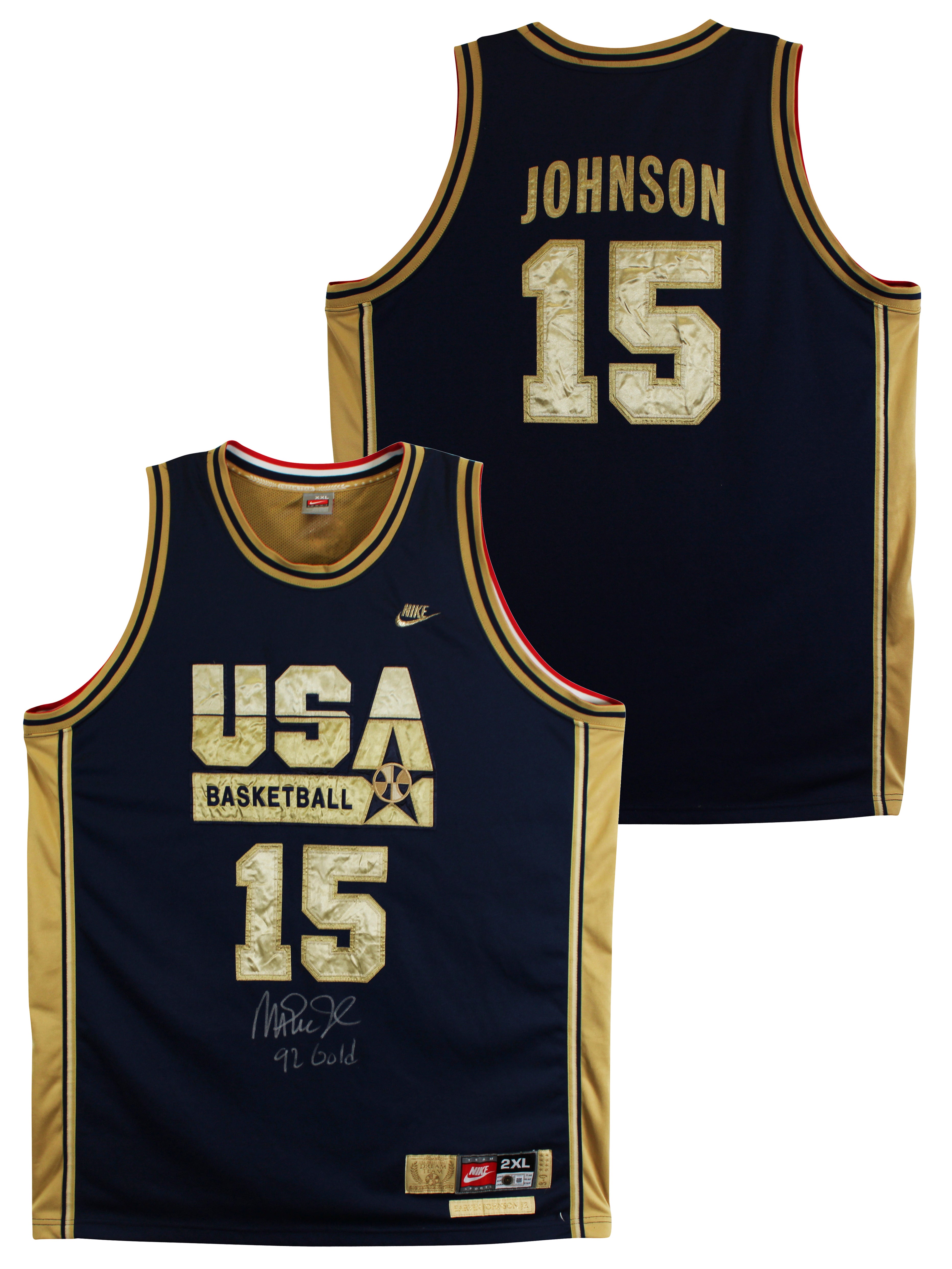 Magic Johnson "92 Gold" Signed Navy & Gold Nike Team USA Jersey BAS W #5W006545