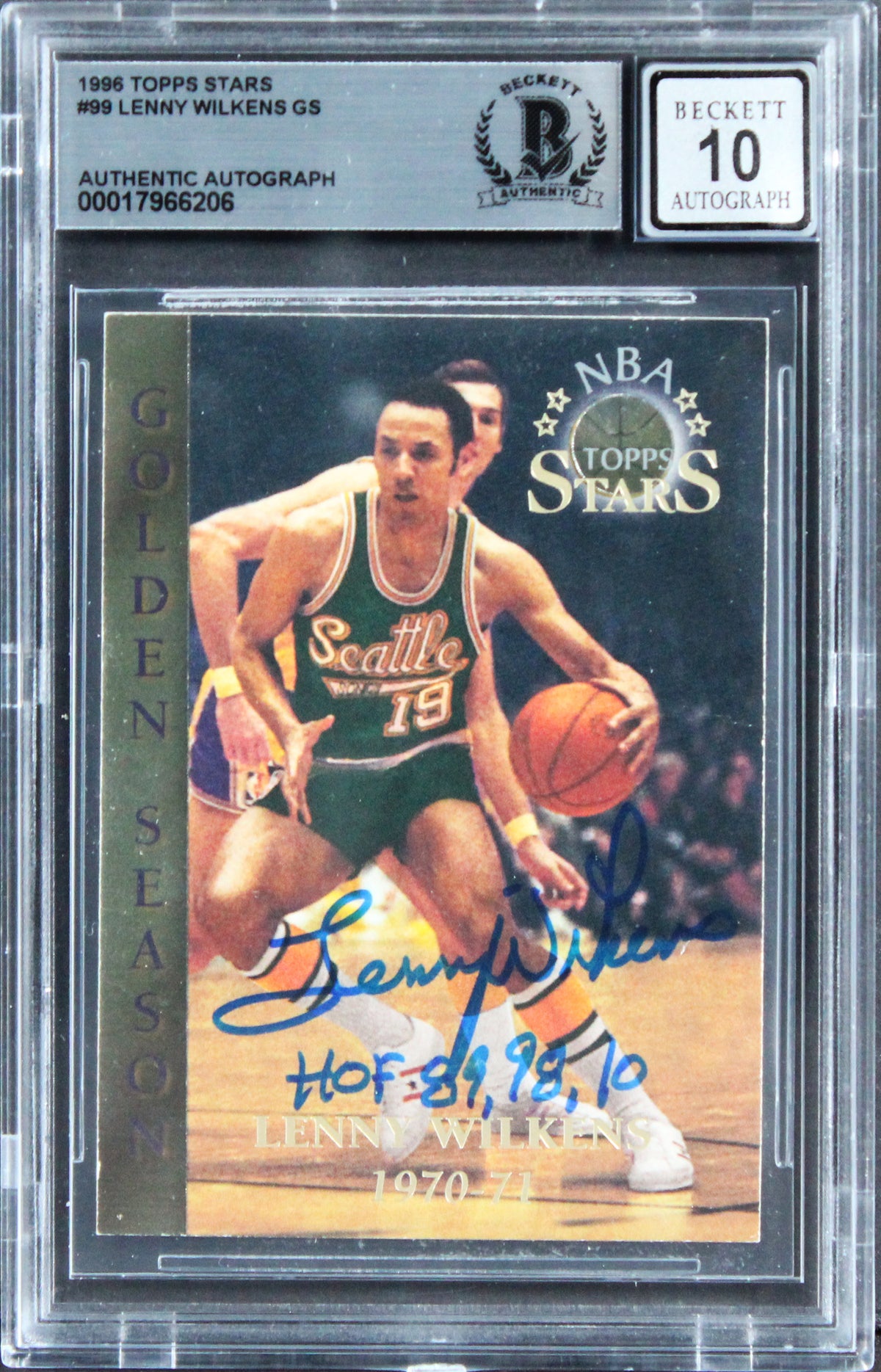 Sonics Lenny Wilkens "HOF" Signed 1996 Topps Stars #99 Card Auto 10! BAS Slab