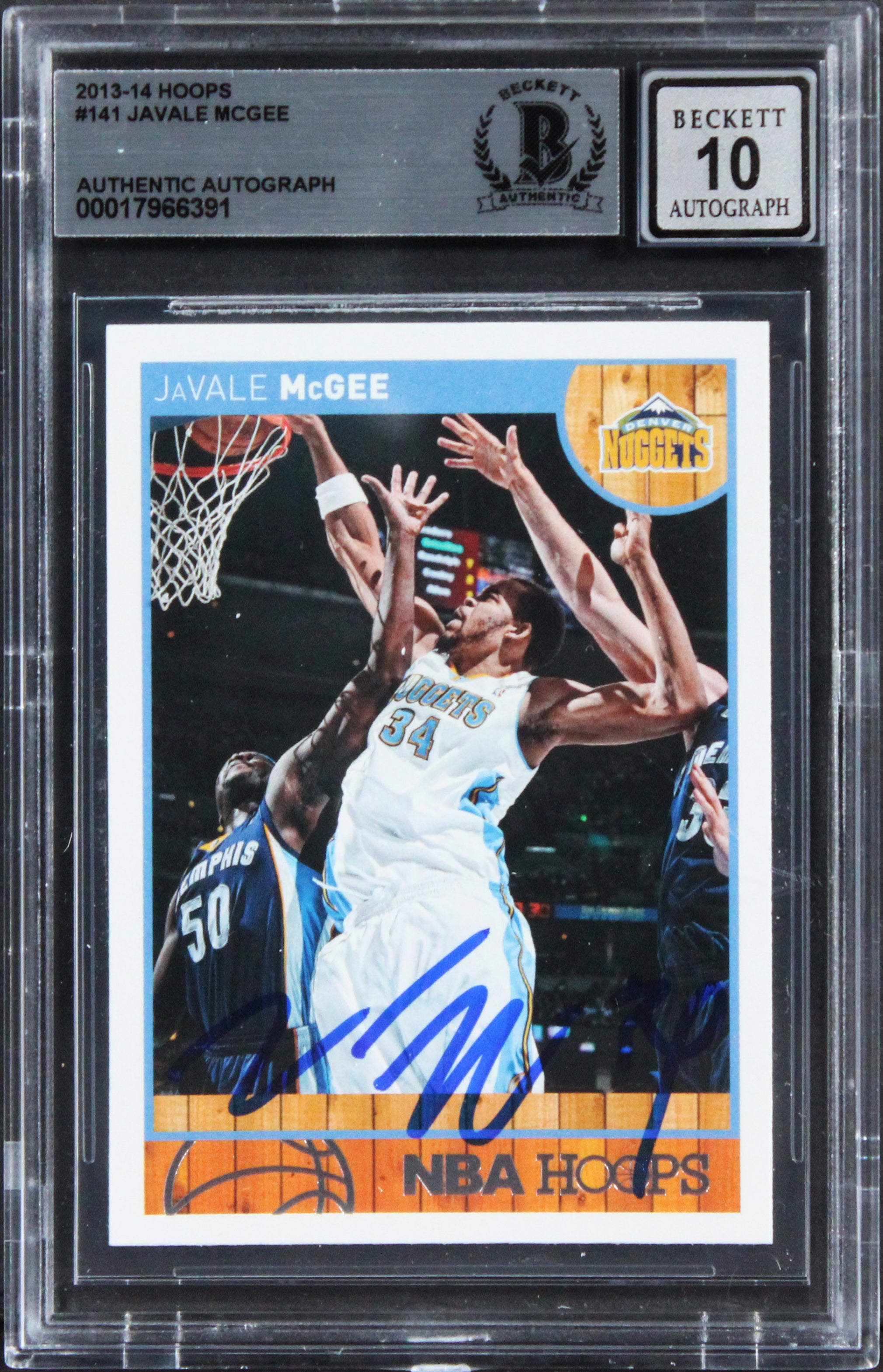 Nuggets JaVale McGee Signed 2013 Hoops #141 Card Auto Graded 10! BAS Slabbed