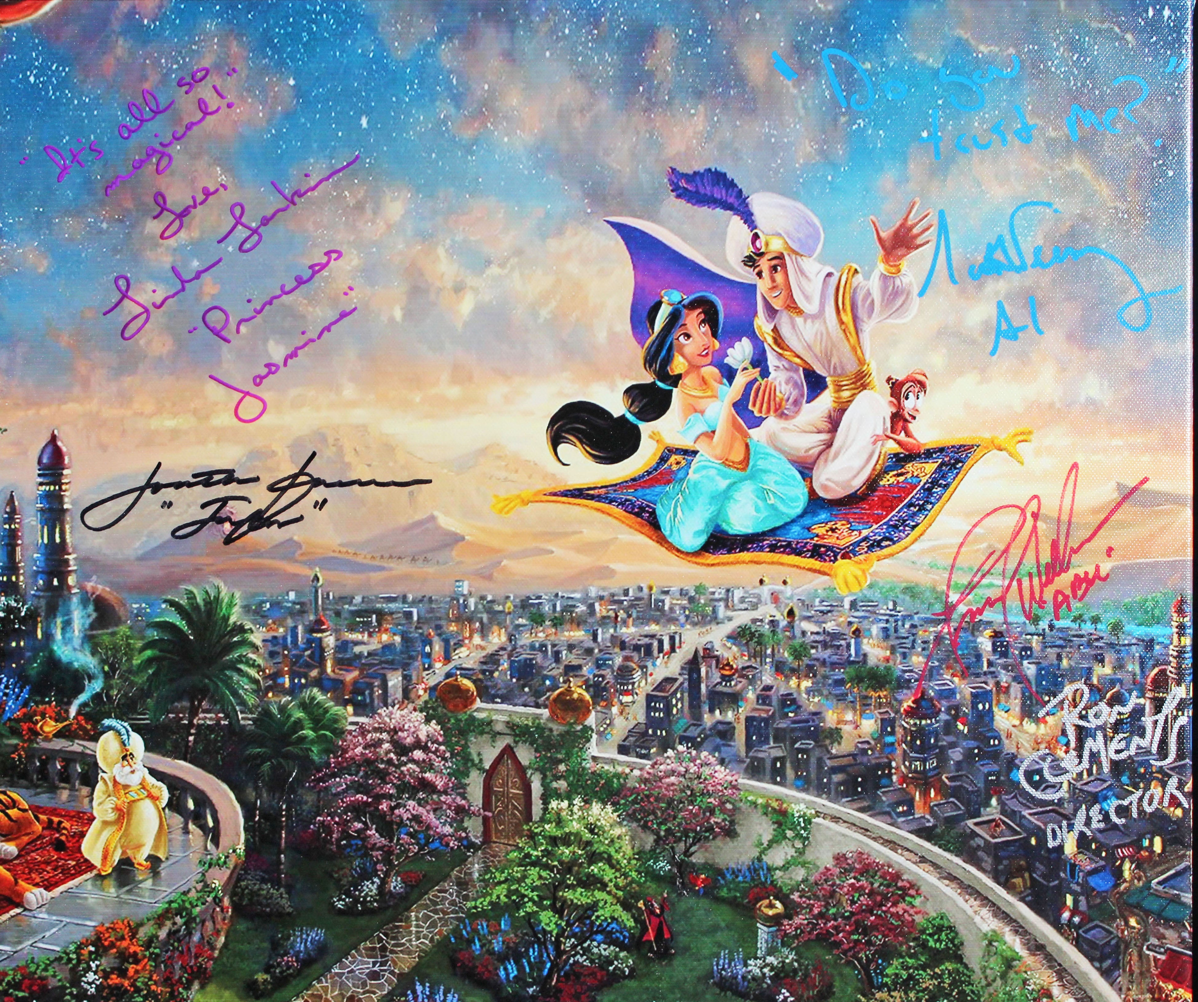 Aladdin (5) Larkin, Weinger, Freeman, +2 Signed & Framed 18x22 Canvas BAS LOA