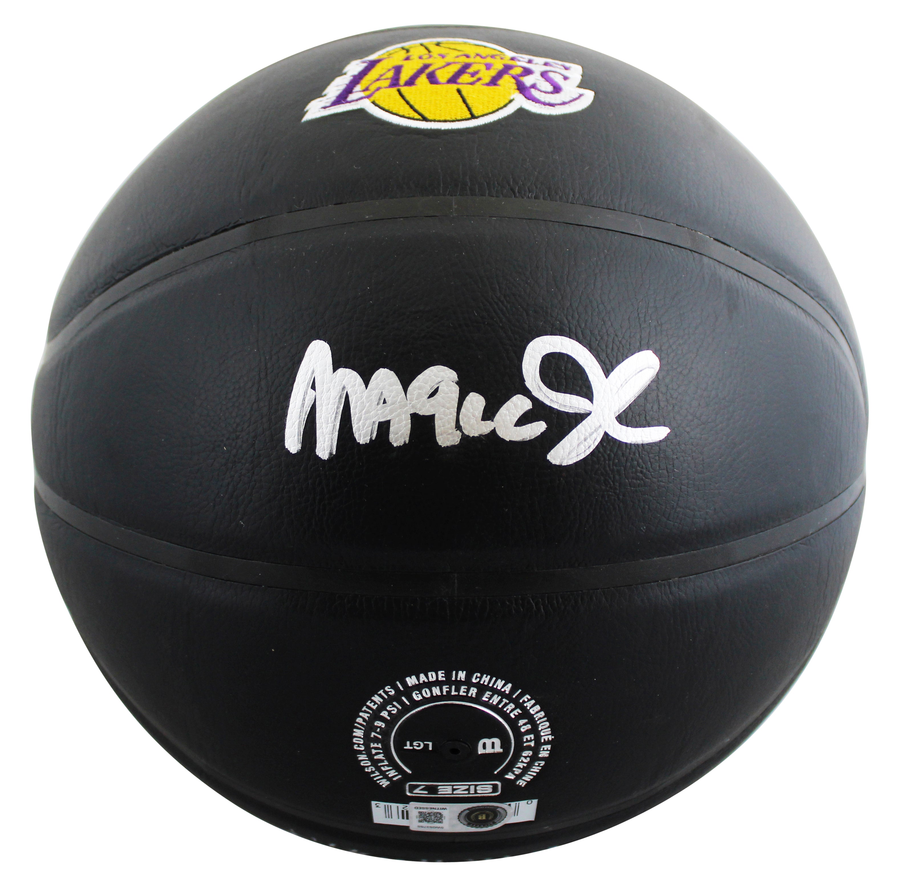Lakers Magic Johnson Signed Black Wilson Logo Basketball W/ Case BAS Witnessed