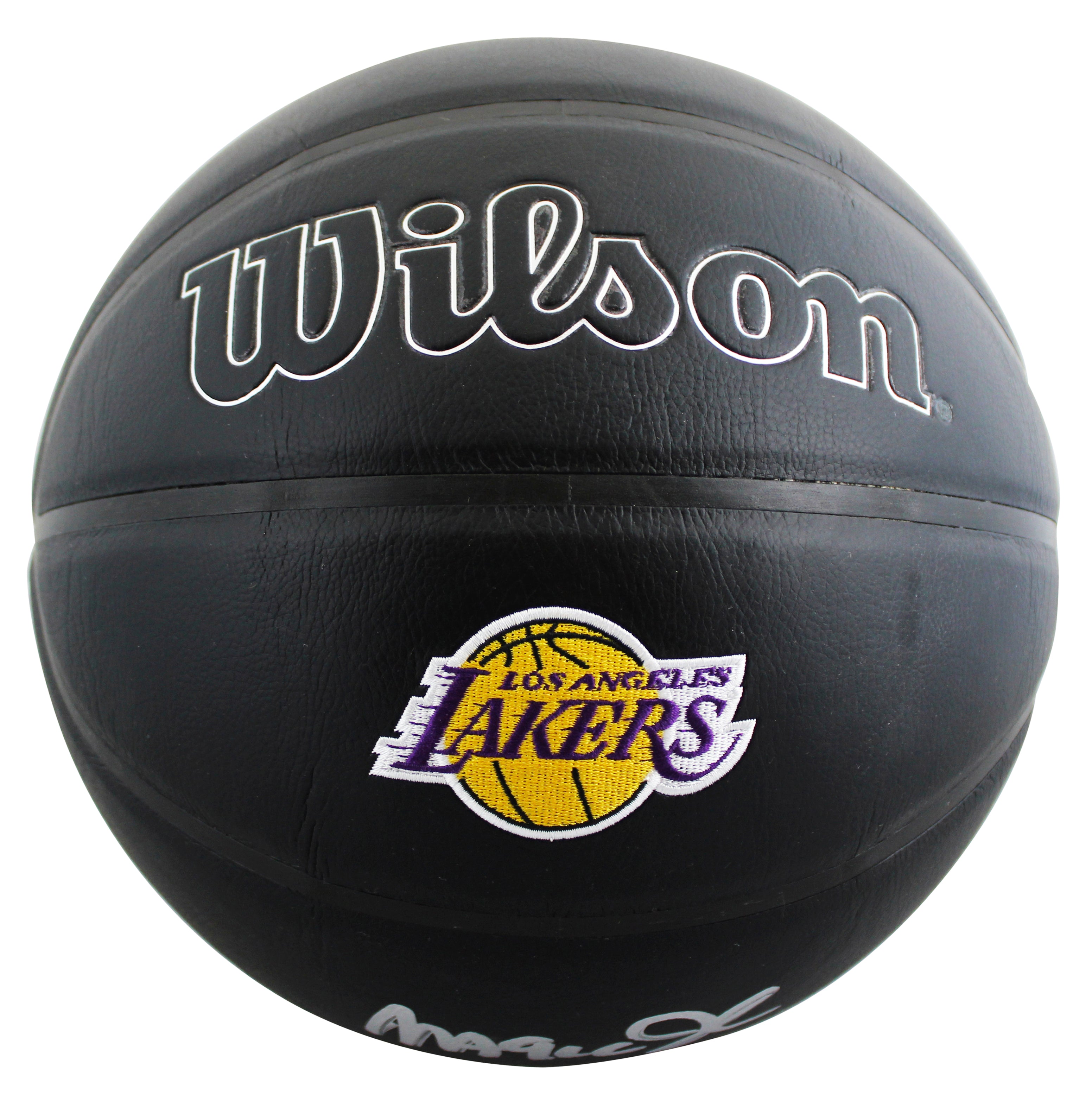 Lakers Magic Johnson Signed Black Wilson Logo Basketball W/ Case BAS Witnessed