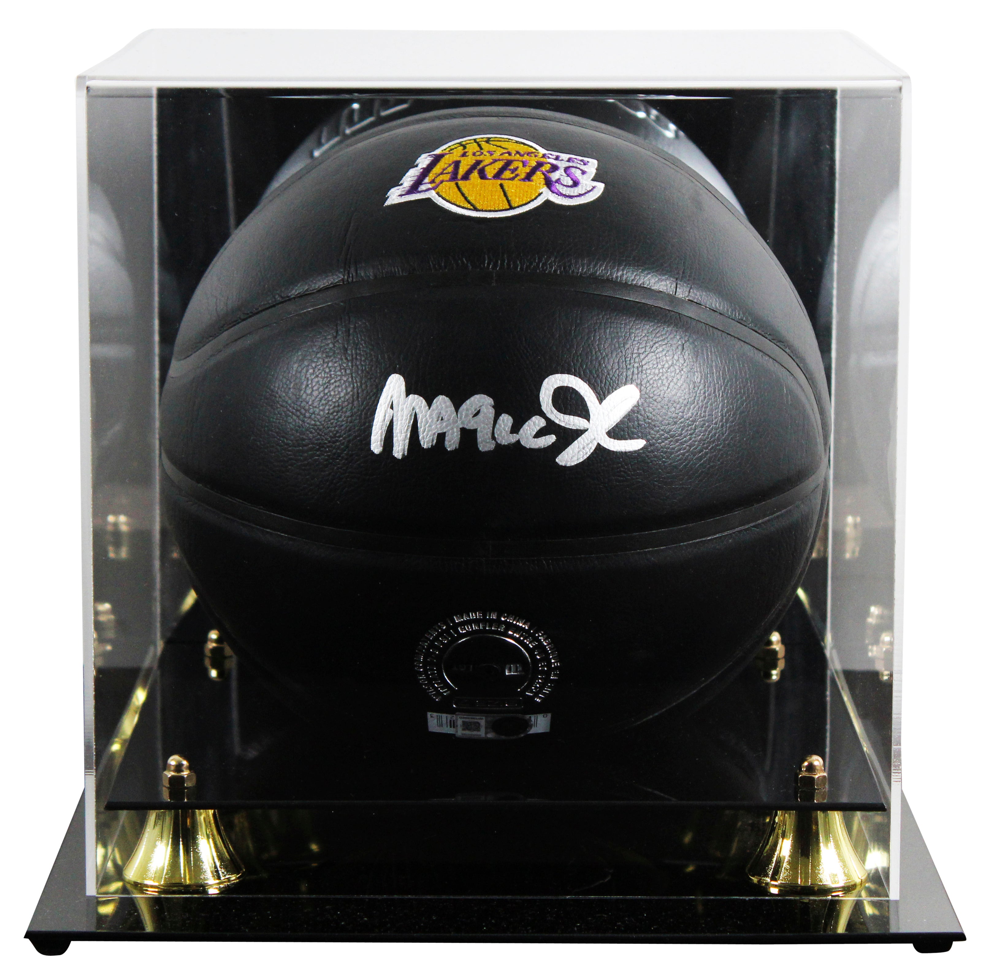 Lakers Magic Johnson Signed Black Wilson Logo Basketball W/ Case BAS Witnessed