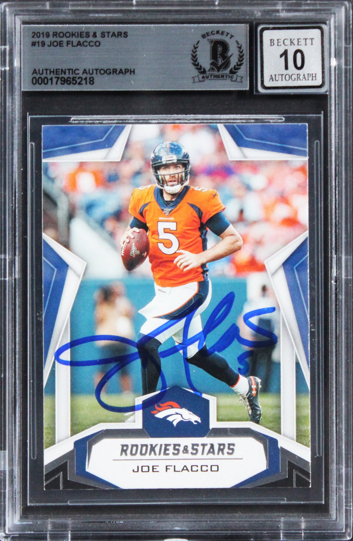 Broncos Joe Flacco Signed 2019 Rookies & Stars #19 Card Auto 10! BAS Slabbed