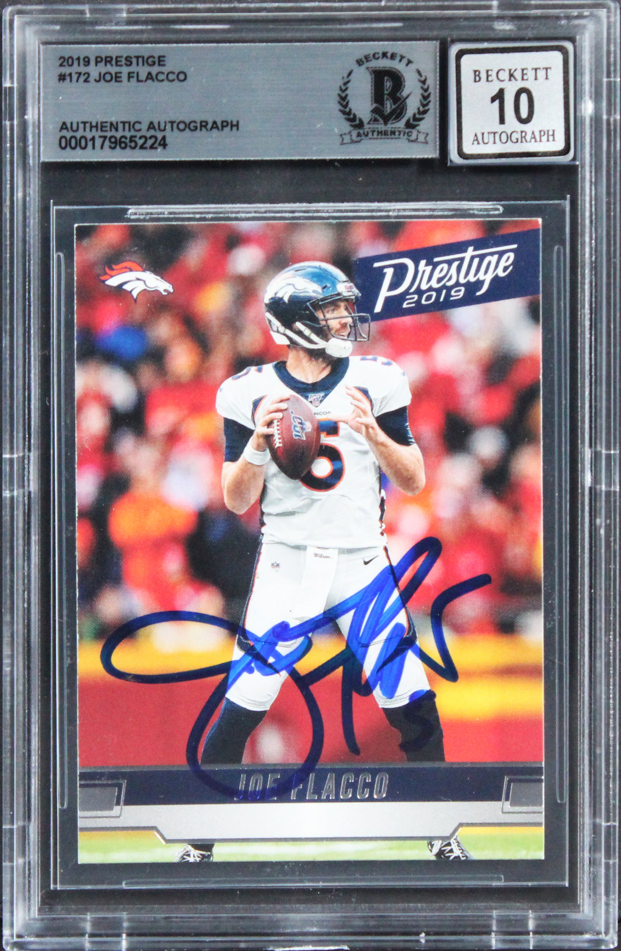 Broncos Joe Flacco Signed 2019 Prestige #172 Card Auto Graded 10! BAS Slabbed