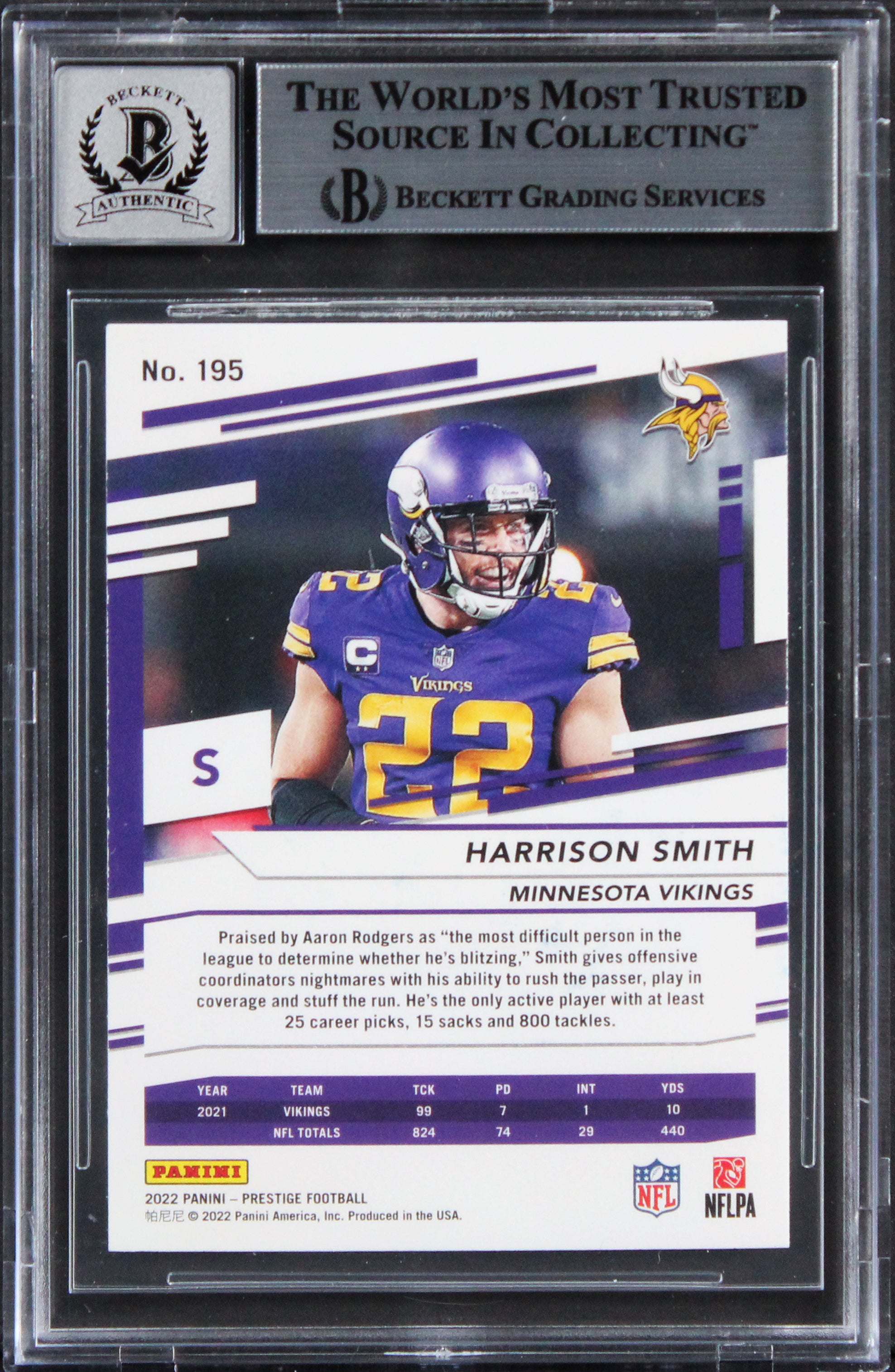 Vikings Harrison Smith Signed 2022 Prestige XP A #195 Card Auto 10! BAS Slabbed