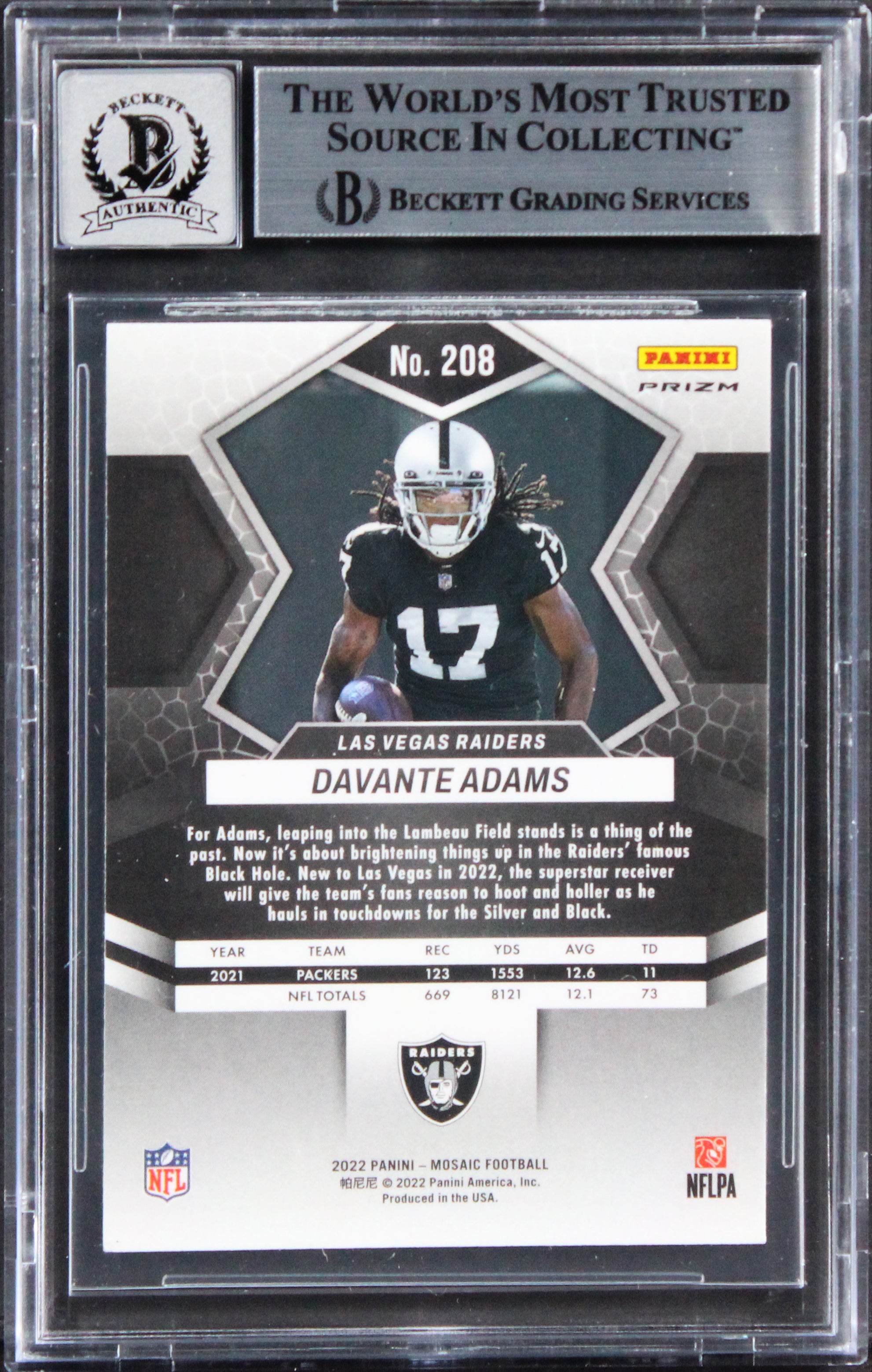 Raiders Davante Adams Signed 2022 Panini MG #208 Card Auto Grade 10! BAS Slabbed