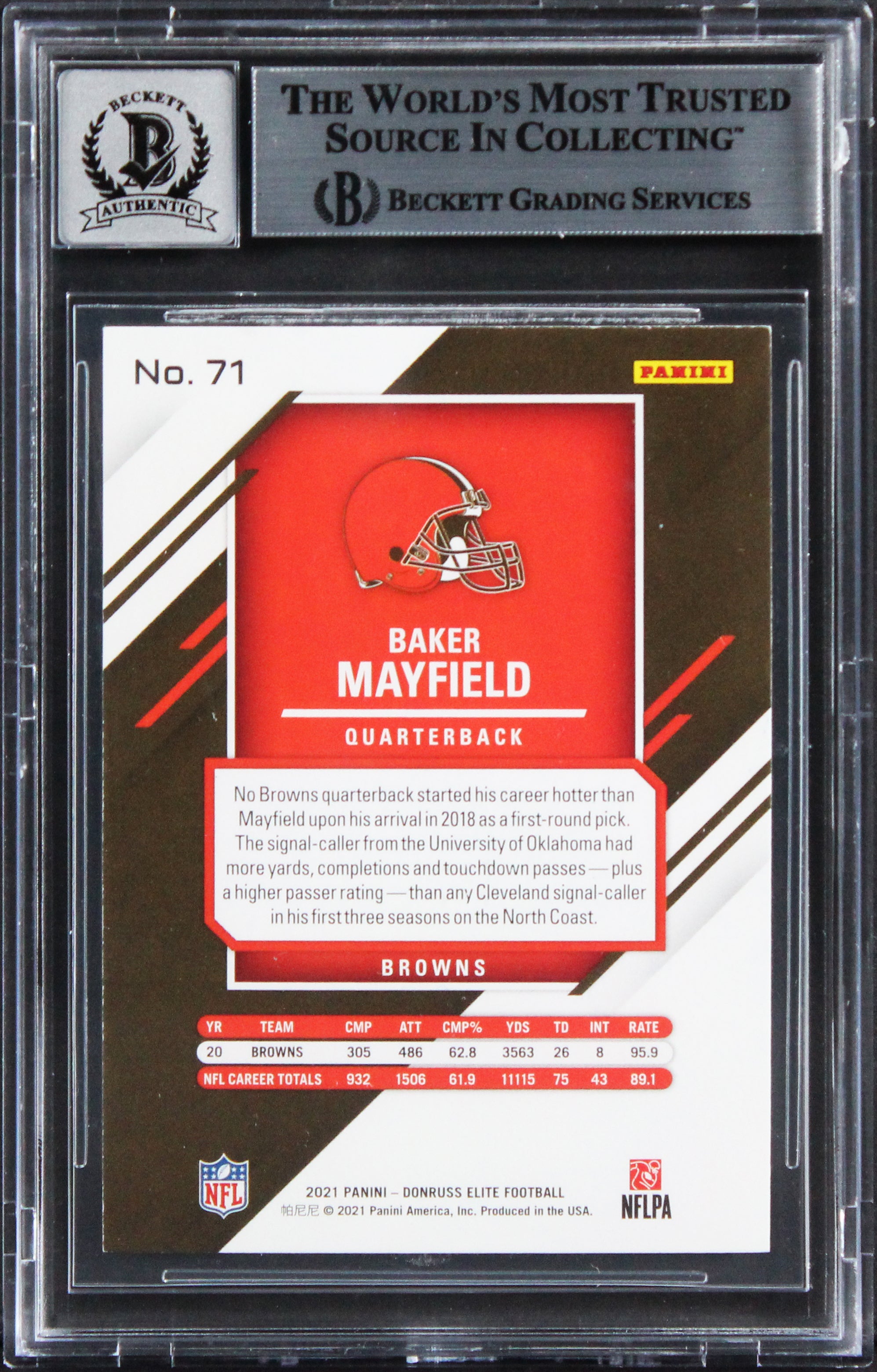 Browns Baker Mayfield Signed 2021 Elite #71 Card Auto Graded 10! BAS Slabbed