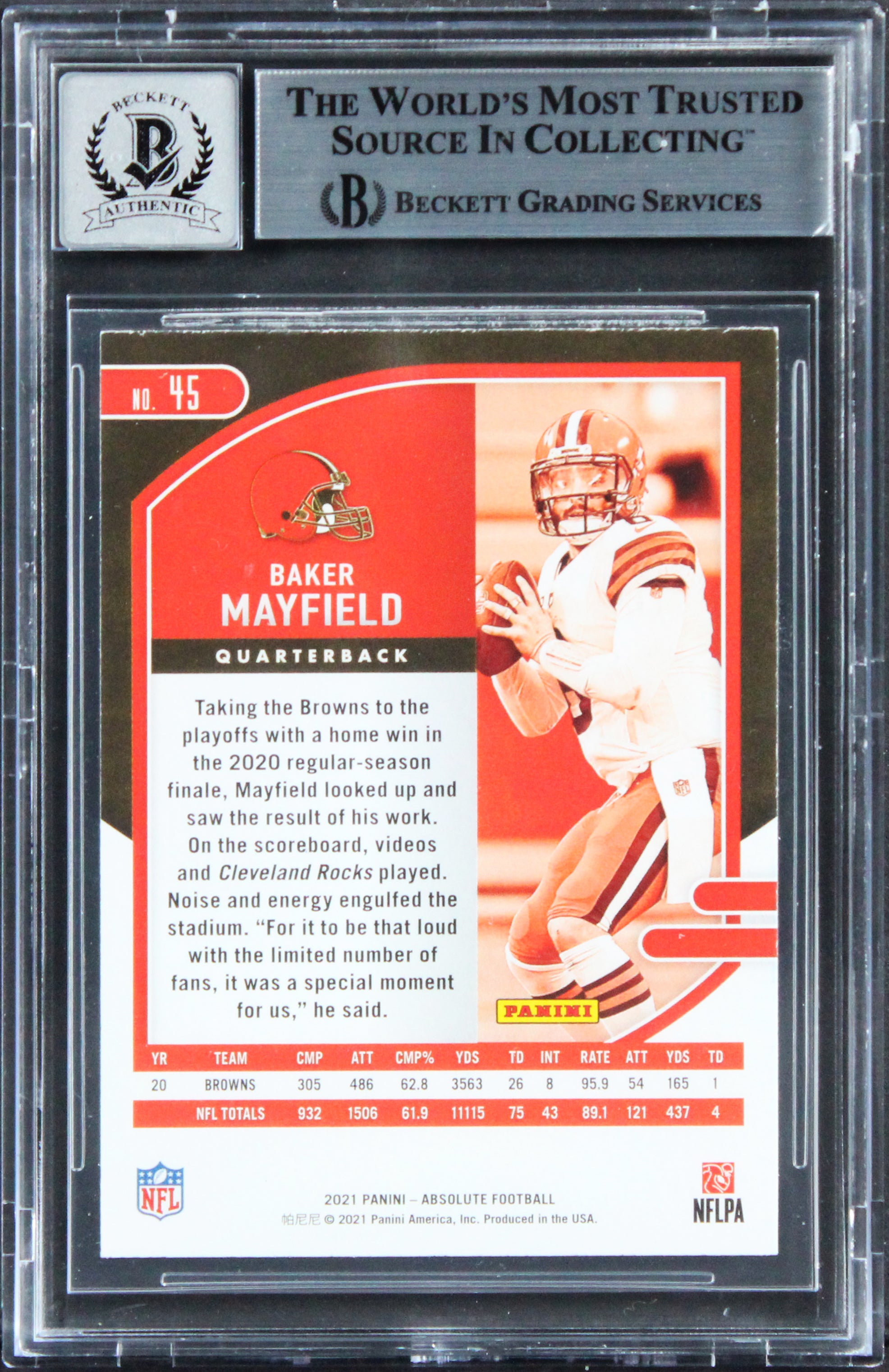 Browns Baker Mayfield Signed 2021 Absolute #45 Card Auto Graded 10! BAS Slabbed