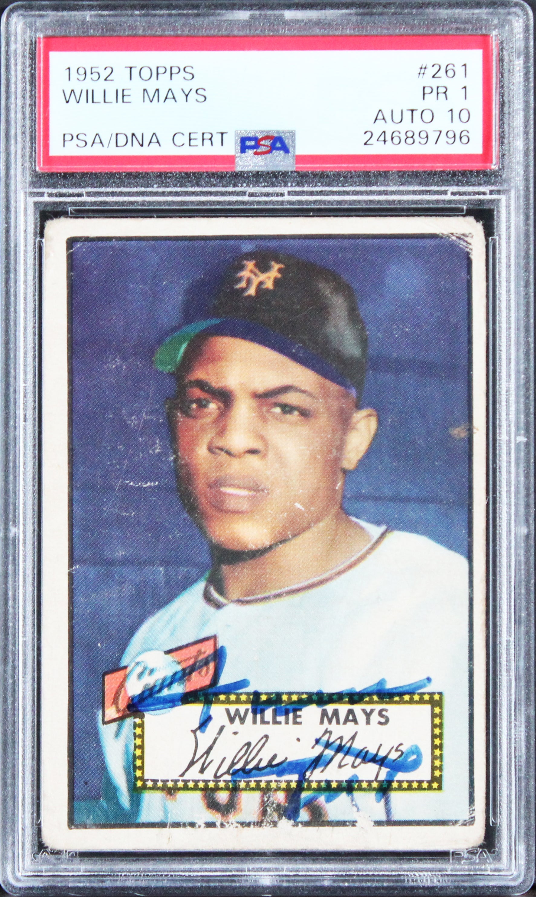 Giants Willie Mays Signed 1952 Topps #261 Card Card 1 Auto 10! PSA/DNA Slabbed