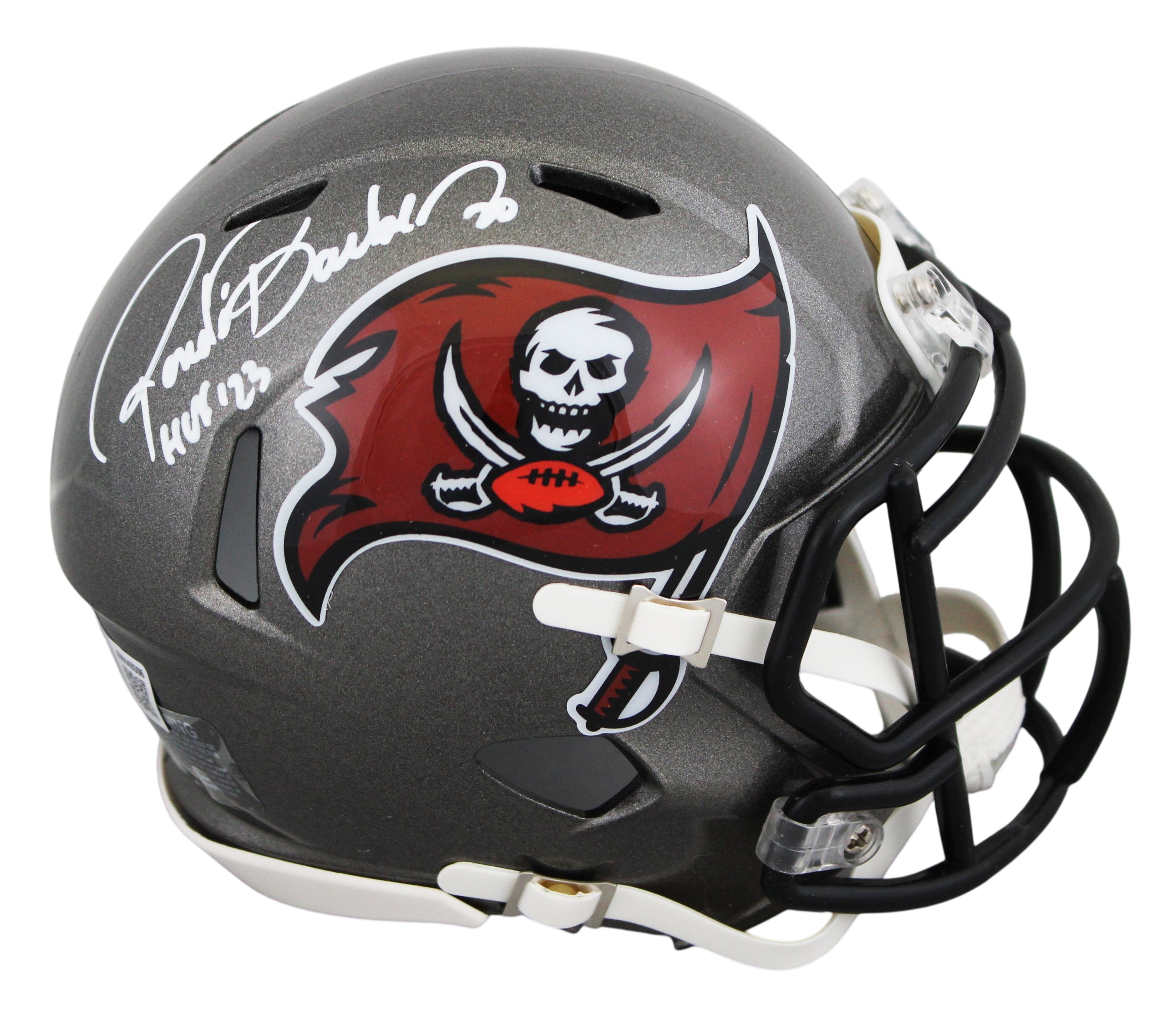 Bucs Ronde Barber "HOF 23" Signed 1997-13 TB Speed Mini Helmet W/ Case BAS Wit