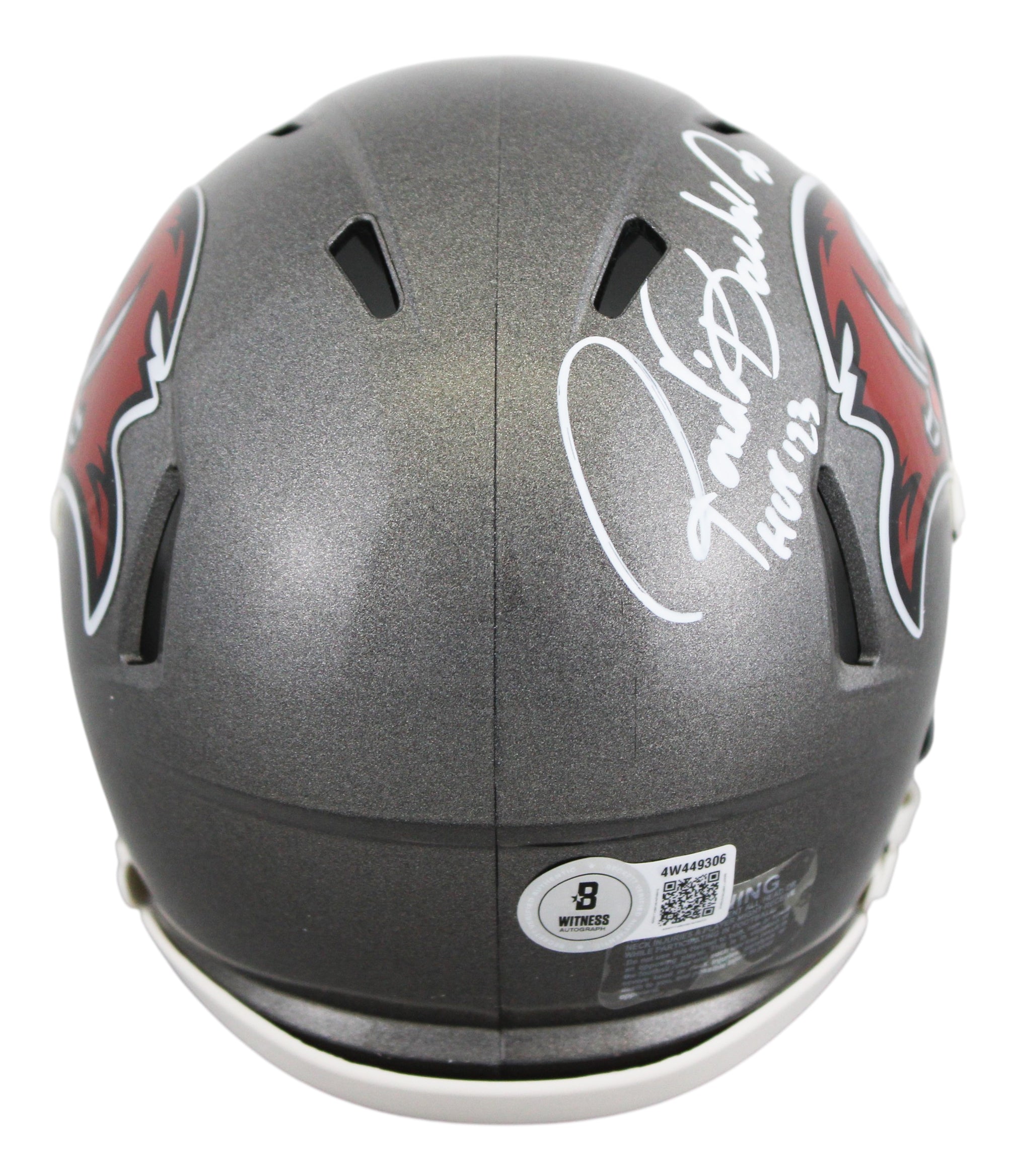 Bucs Ronde Barber "HOF 23" Signed 1997-13 TB Speed Mini Helmet W/ Case BAS Wit