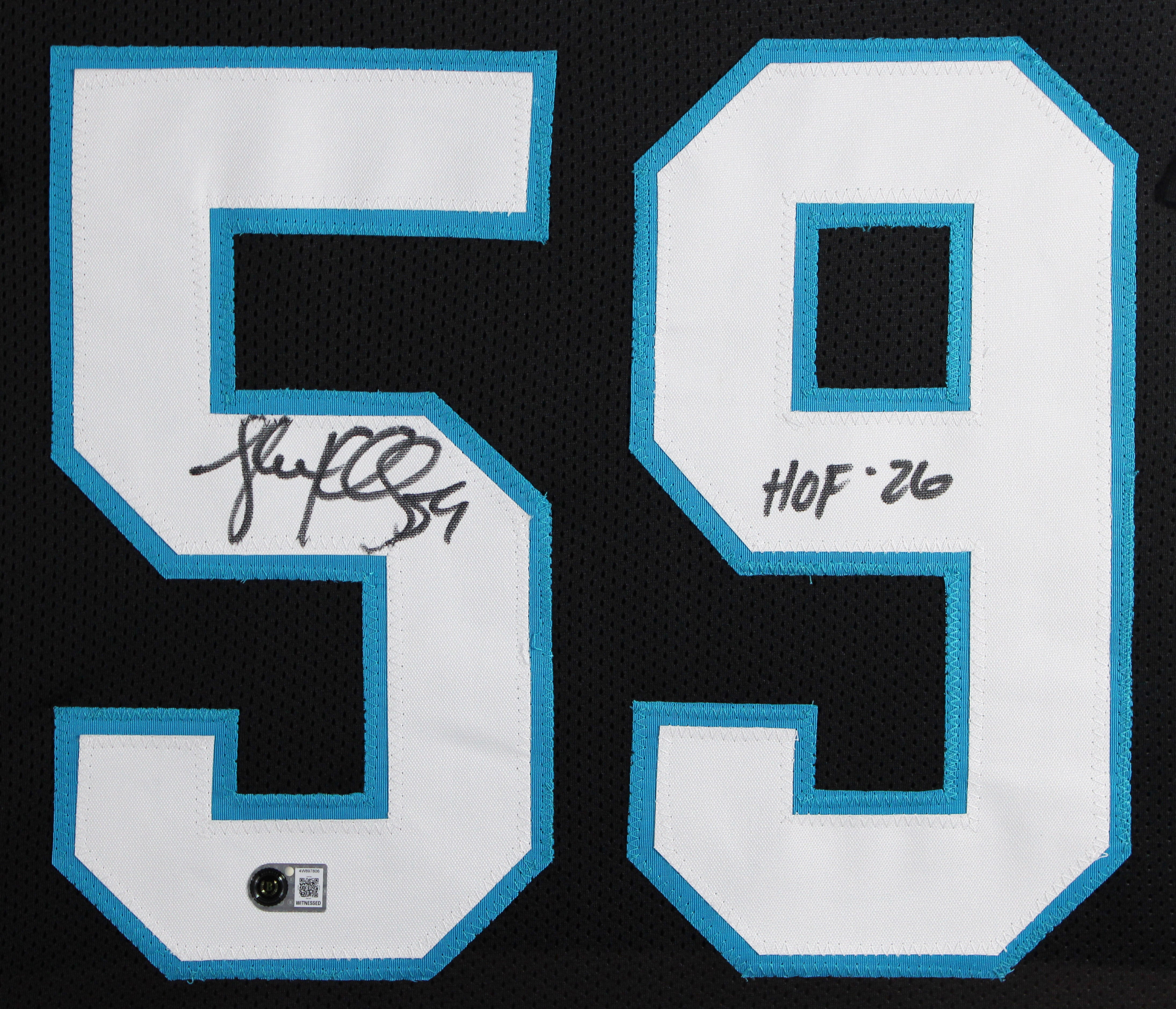 Luke Kuechly "HOF 26" Signed Black Pro Style Framed Jersey BAS Witnessed