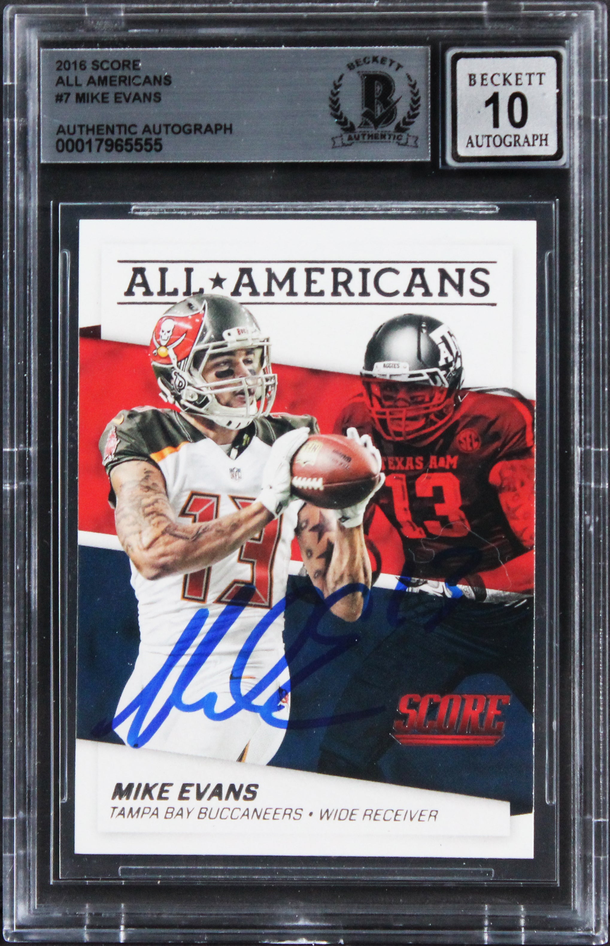 Bucs Mike Evans Signed 2016 Score AA #7 Card Auto Graded Mint 10! BAS Slabbed