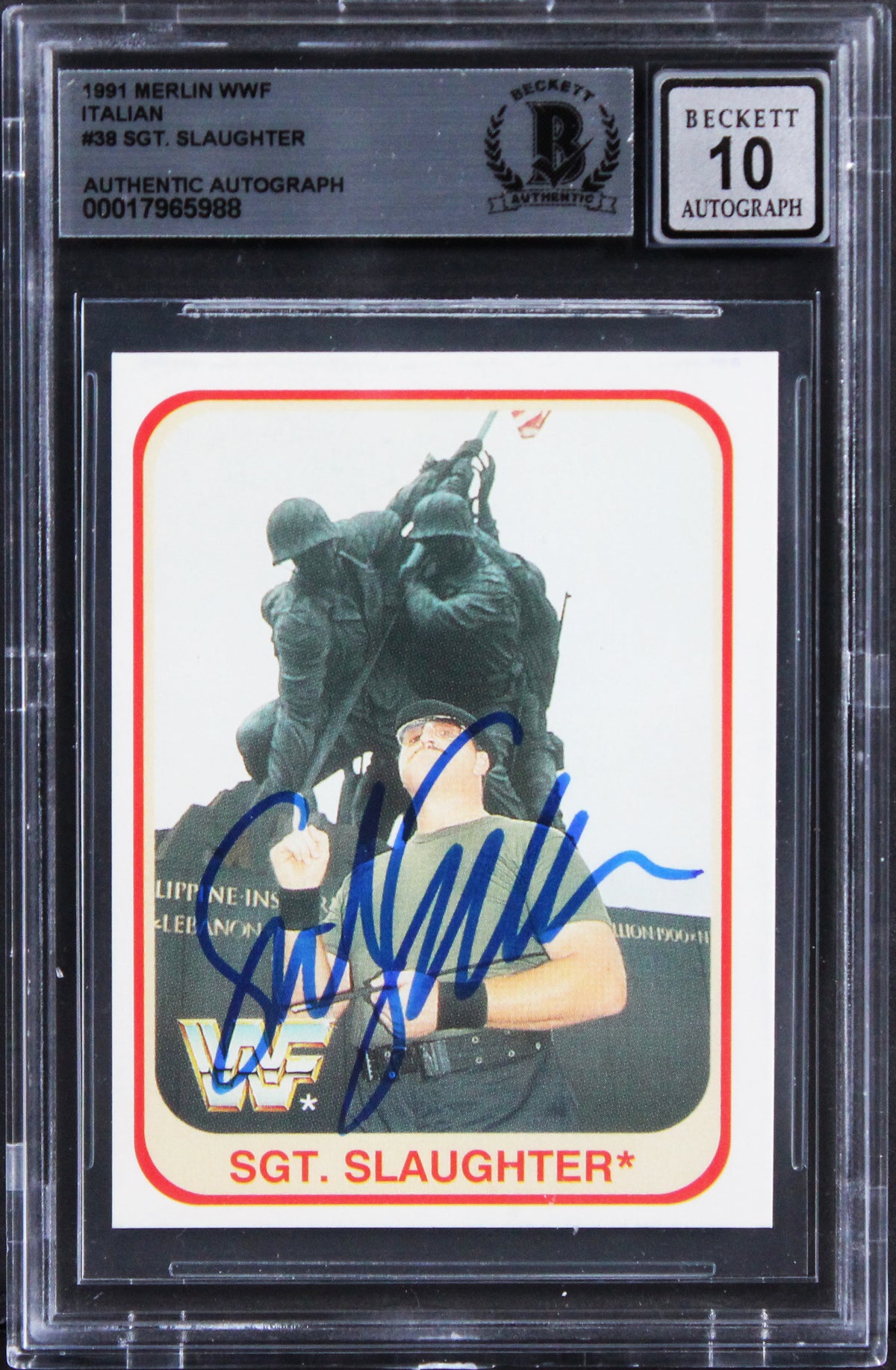 Sgt. Slaughter Signed 1991 Merlin WWF Italian #38 Card Auto 10! BAS Slabbed