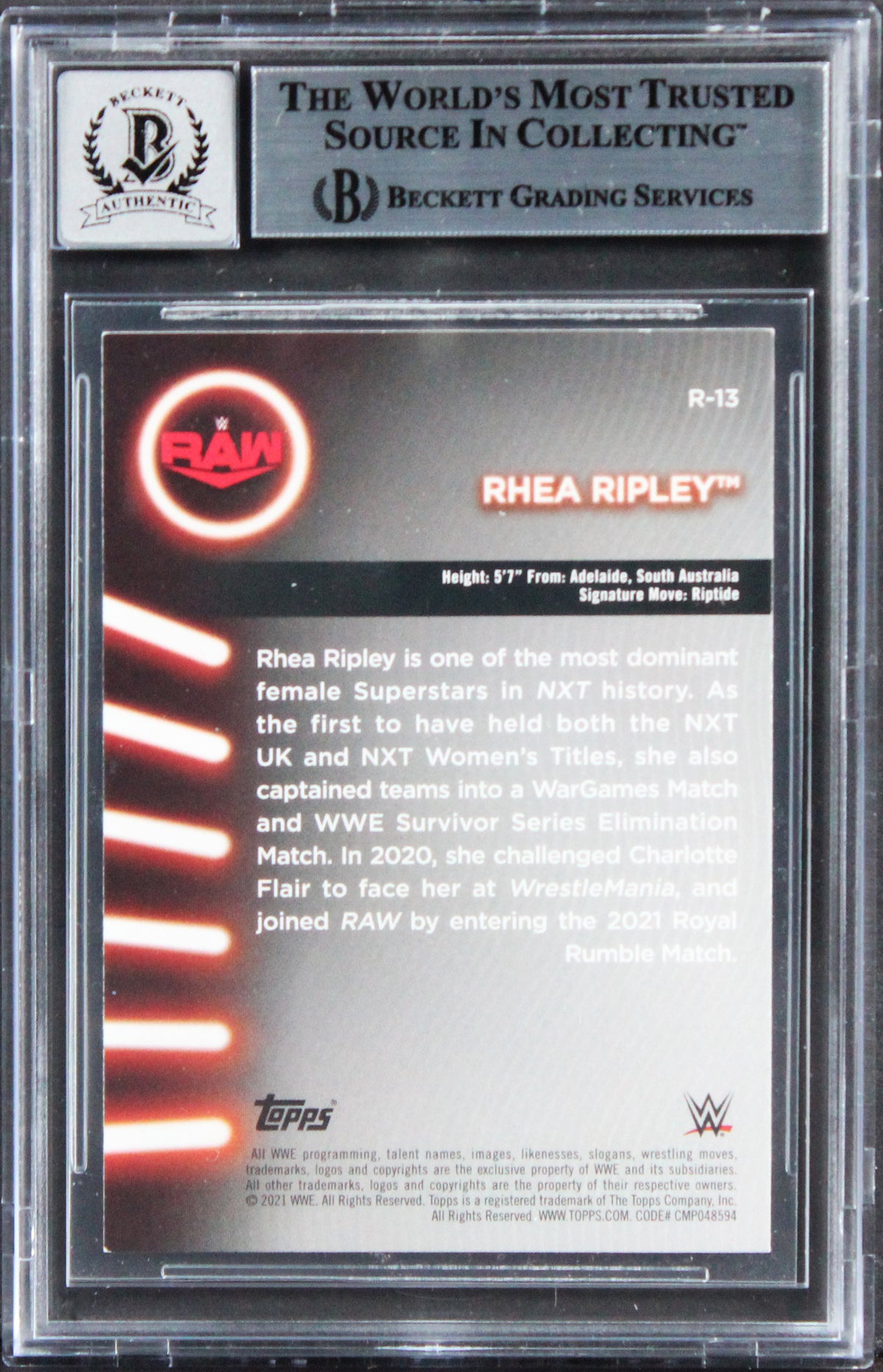 Rhea Ripley Signed 2021 Topps WWE Women's Div R #R13 Card Auto 10! BAS Slabbed