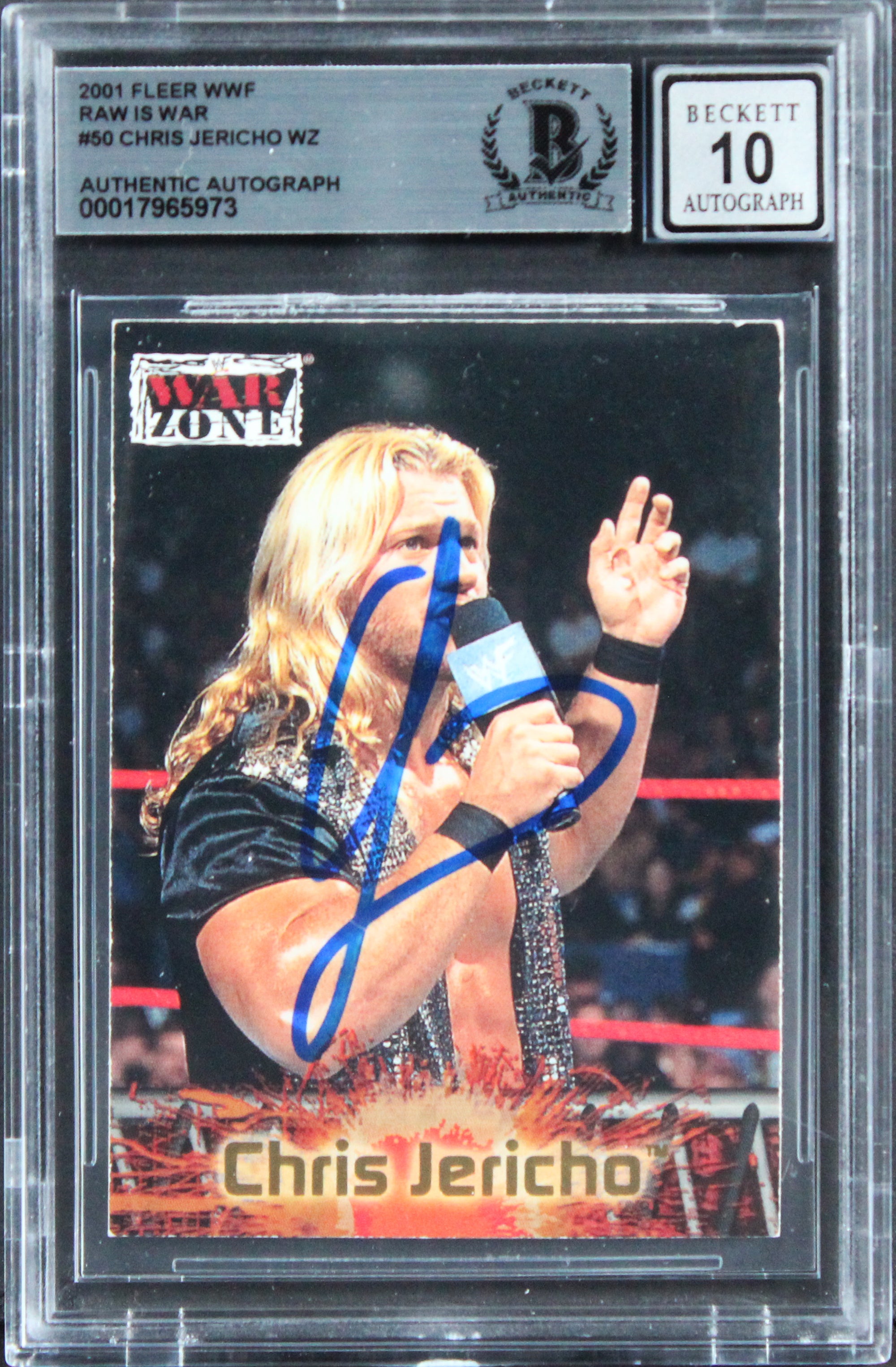Chris Jericho Signed 2001 Fleer WWF Raw Is War Card Auto Graded 10! BAS Slabbed