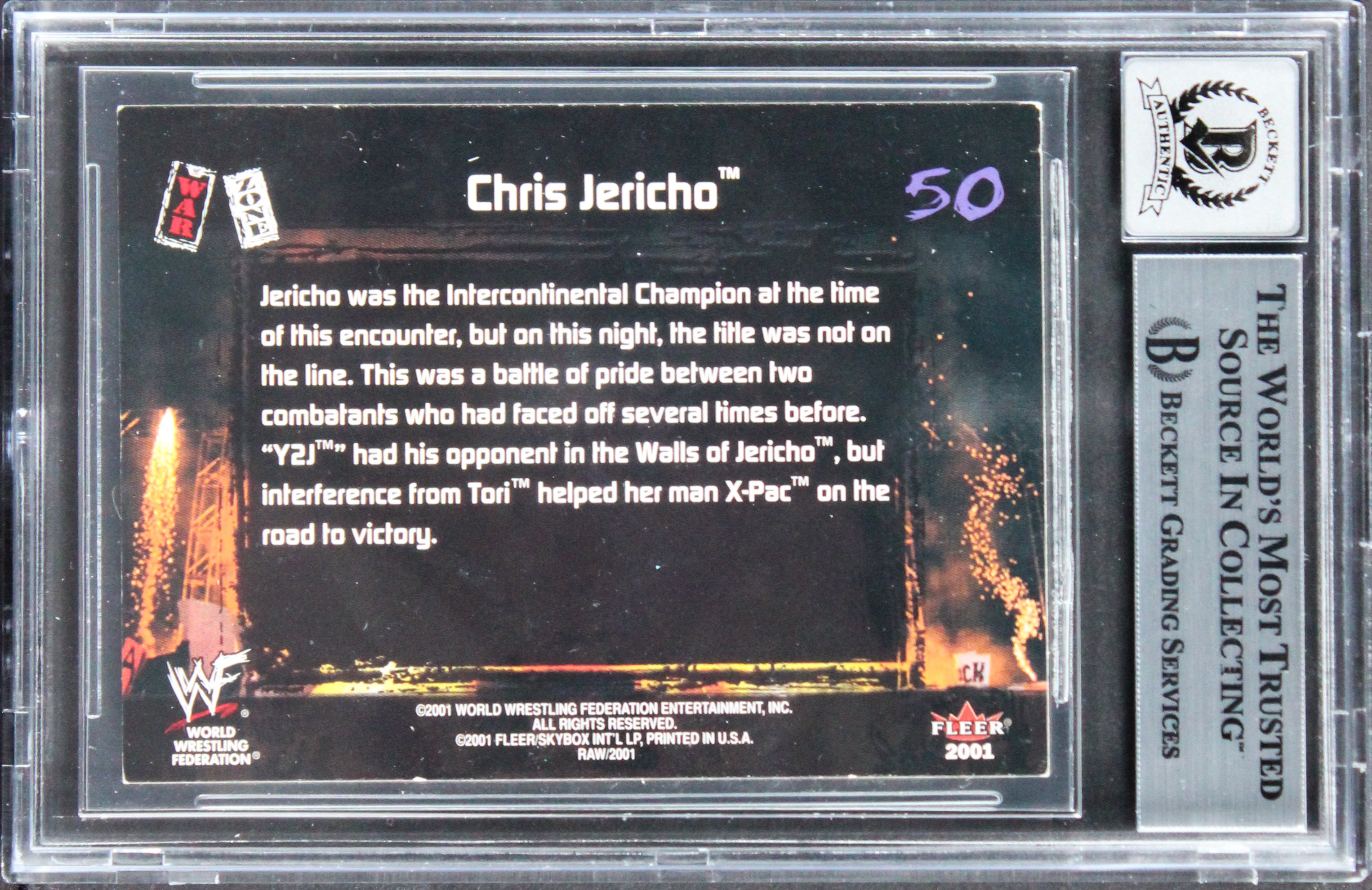Chris Jericho Signed 2001 Fleer WWF Raw Is War Card Auto Graded 10! BAS Slabbed