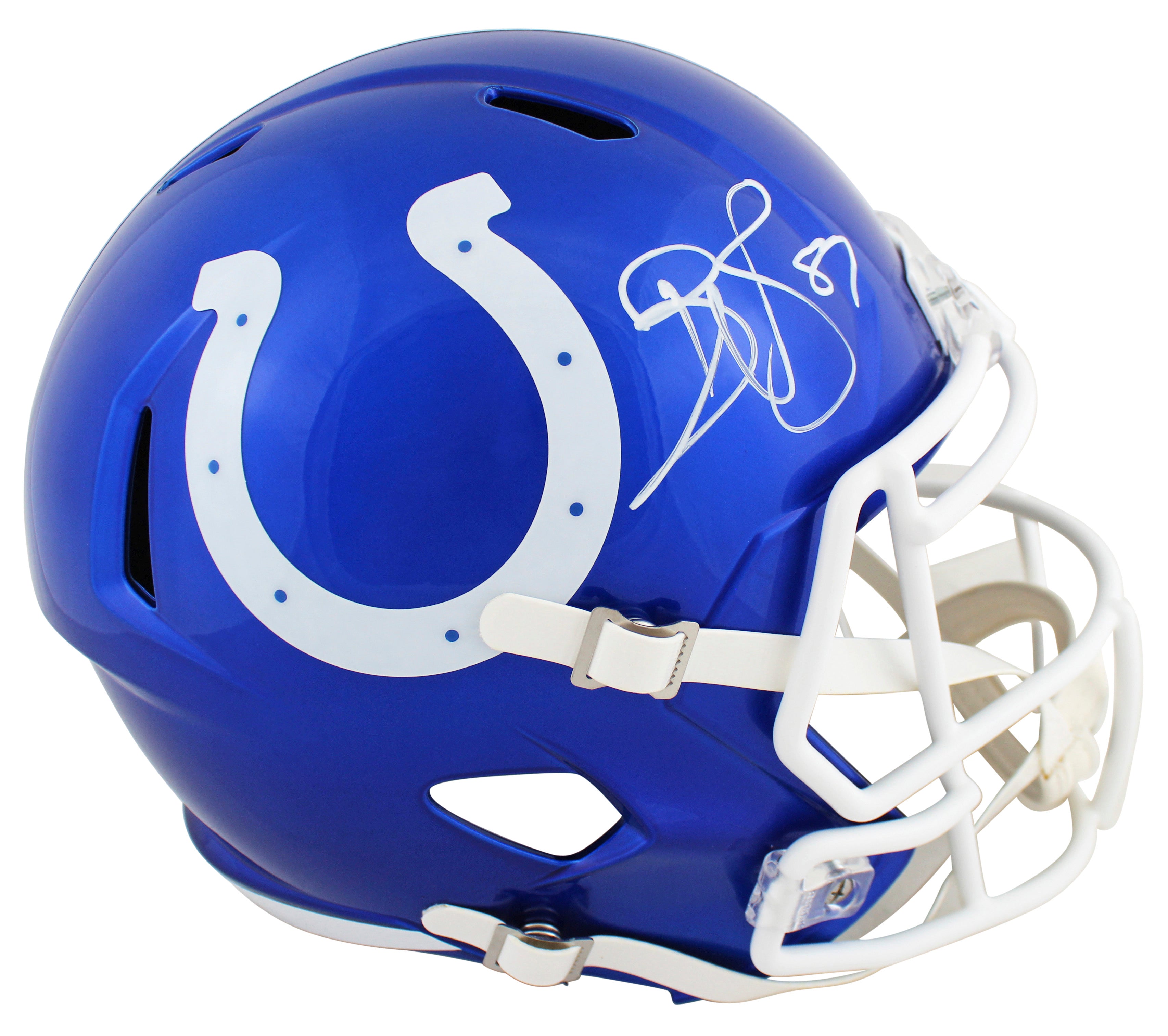 Colts Reggie Wayne Signed Flash Full Size Speed Rep Helmet W/ Case BAS Witnessed