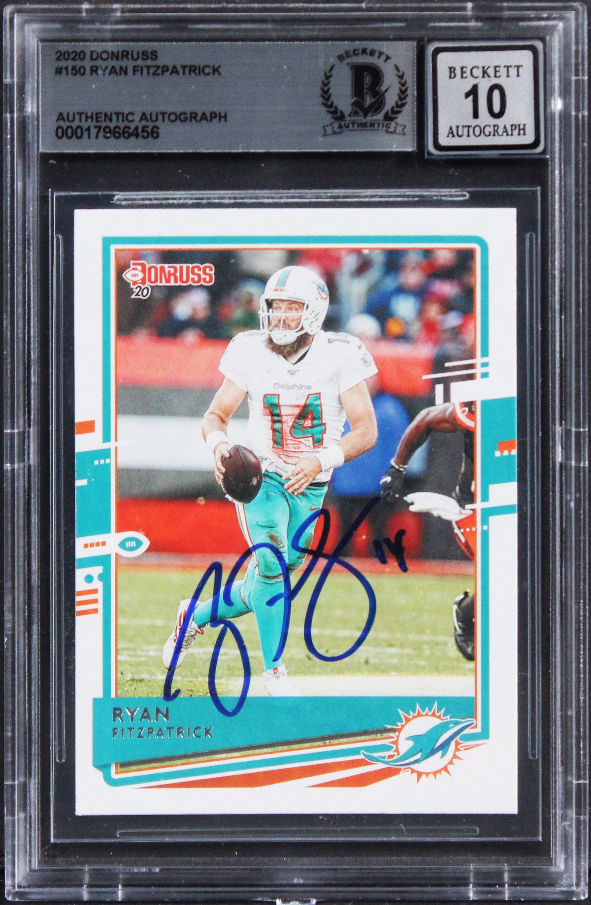 Dolphins Ryan Fitzpatrick Signed 2020 Donruss #150 Card Auto 10! BAS Slabbed