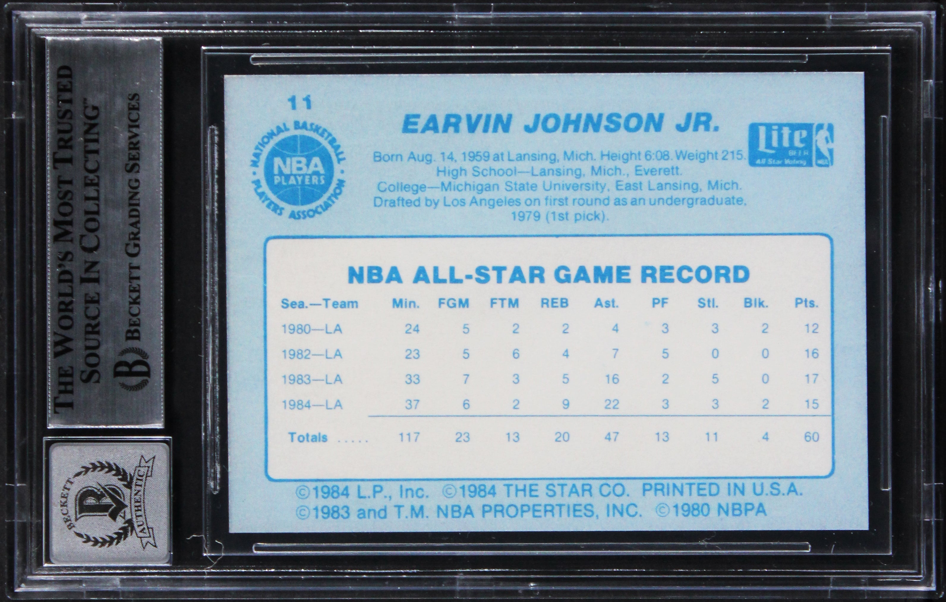 Magic Johnson Signed 1985 Star Lite All-Stars #11 Card Auto Gem 10! BAS Slabbed