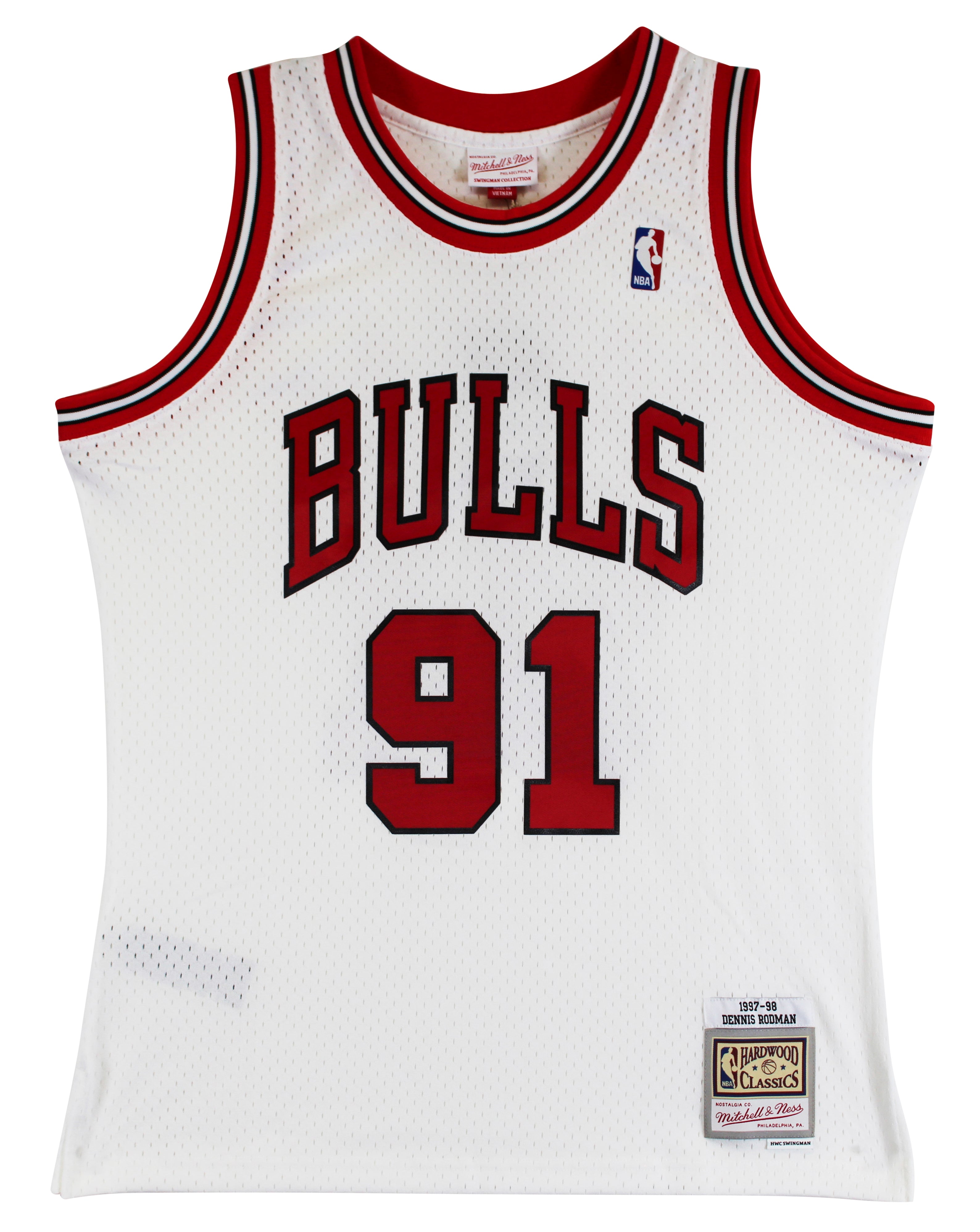 Bulls Dennis Rodman "HOF 2011" Signed White M&N HWC Swingman Jersey BAS Witness