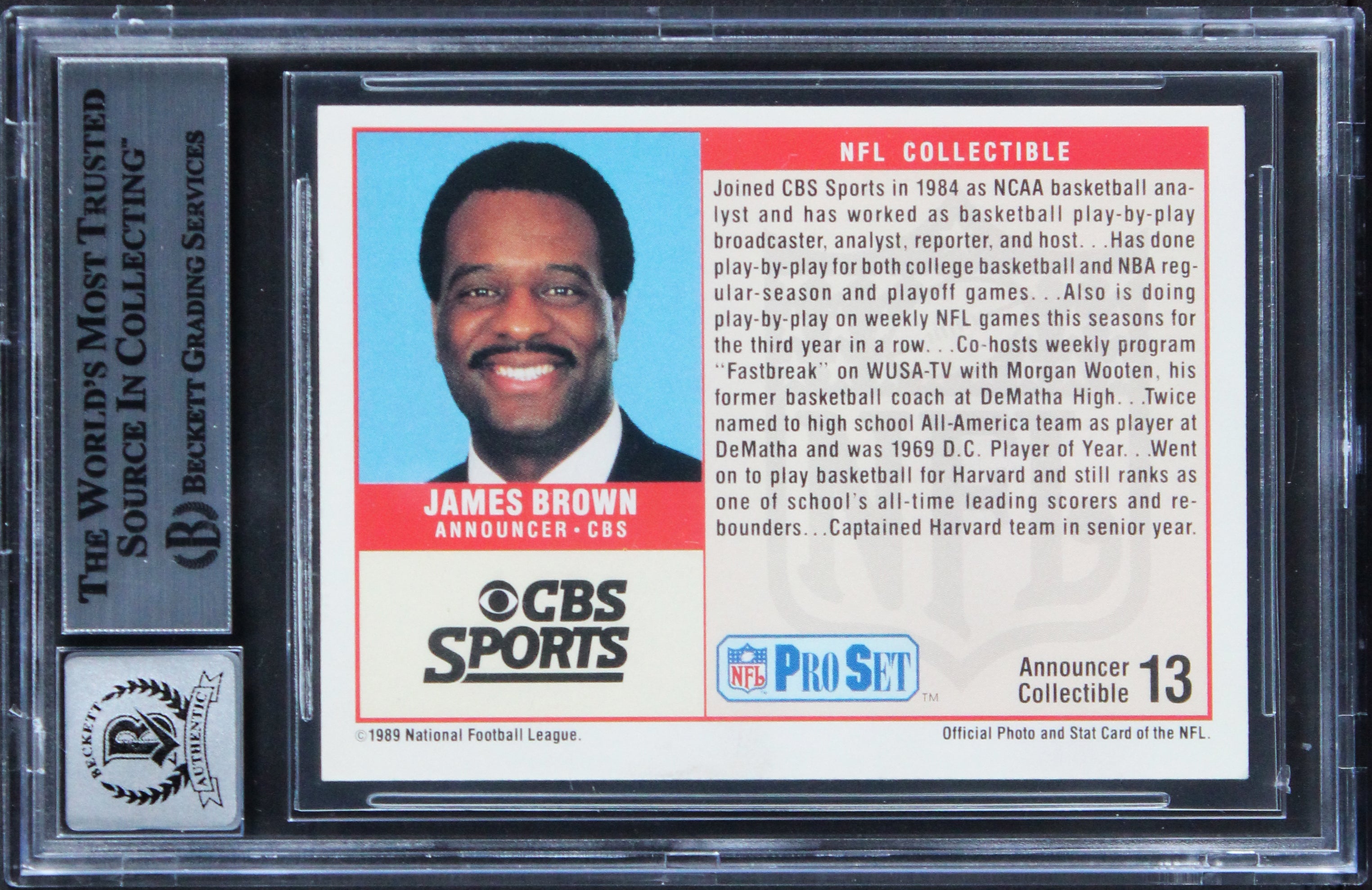 James Brown Signed 1989 Pro Set Announcers #13 Card Auto Graded 10! BAS Slabbed