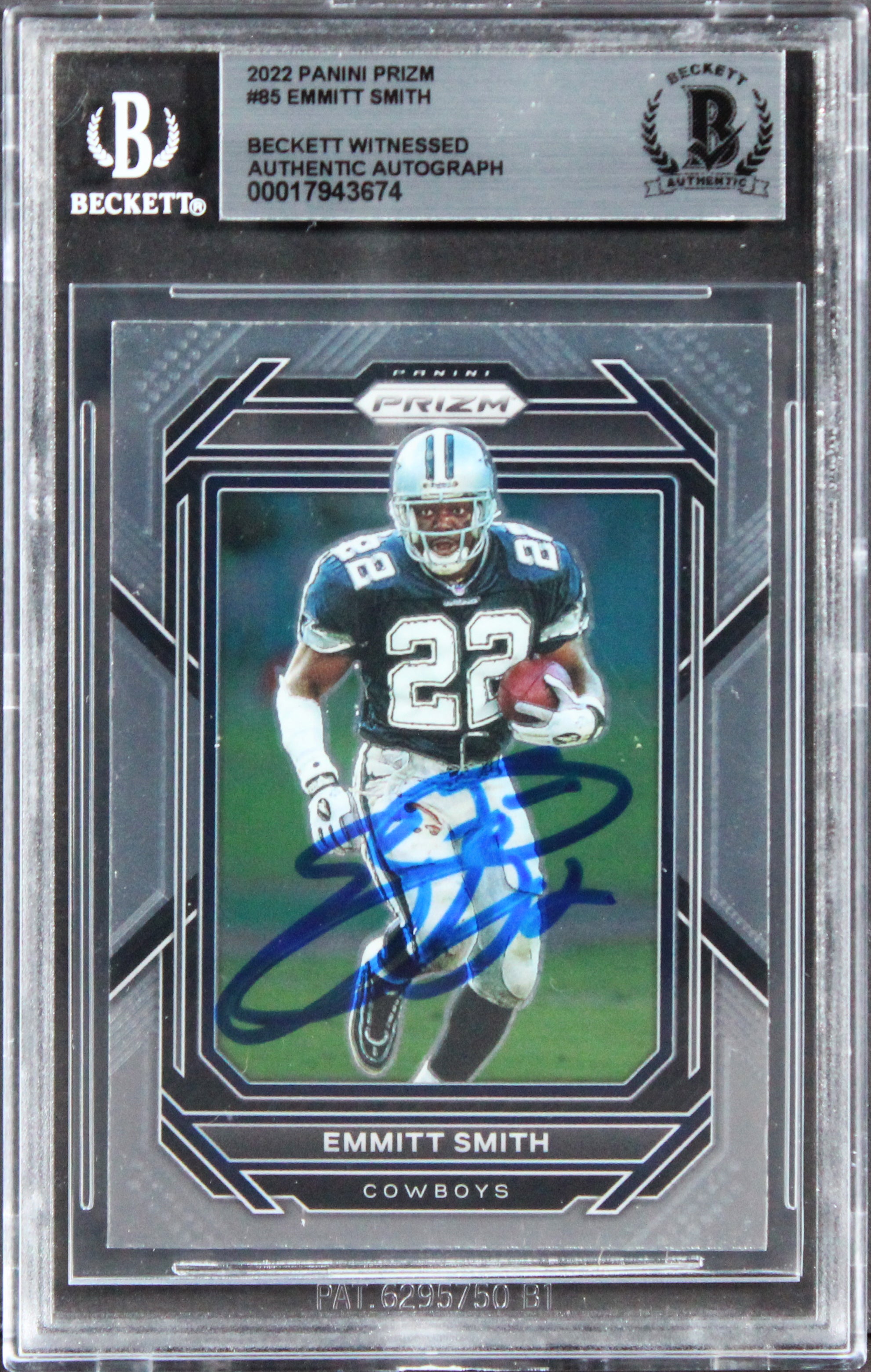 Cowboys Emmitt Smith Authentic Signed 2022 Panini Prizm #85 Card BAS Slabbed