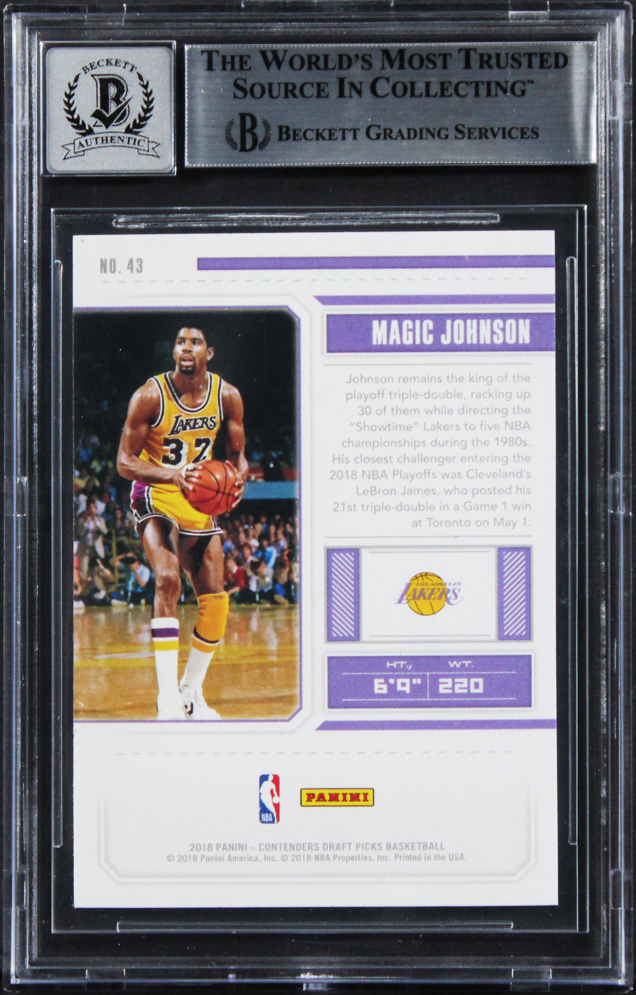 Magic Johnson Signed 2018 Contenders Draft Picks #43 Card Auto 10! BAS Slabbed 2