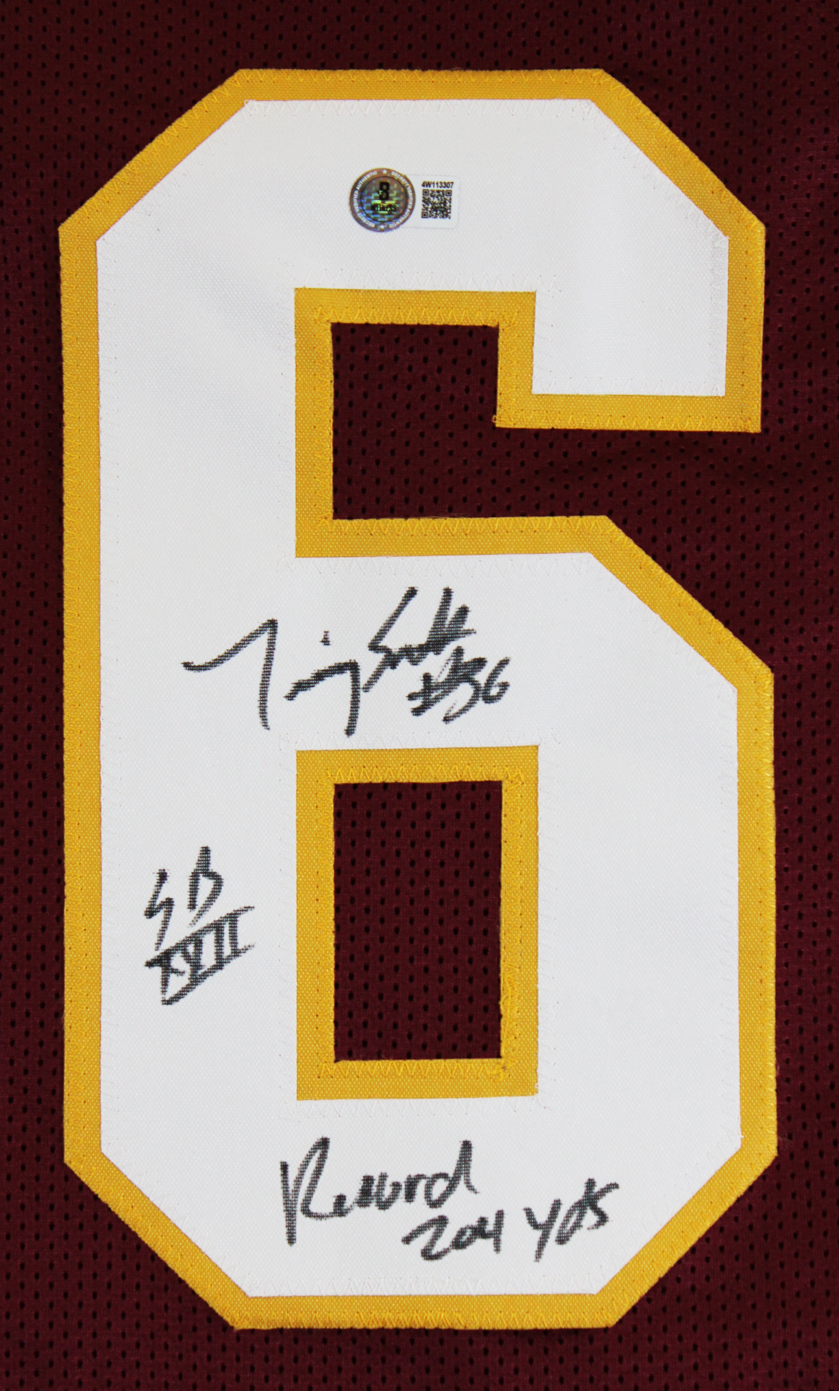 Timmy Smith "Record 204 Yards SB XXII" Signed Maroon Pro Style Jersey BAS Wit
