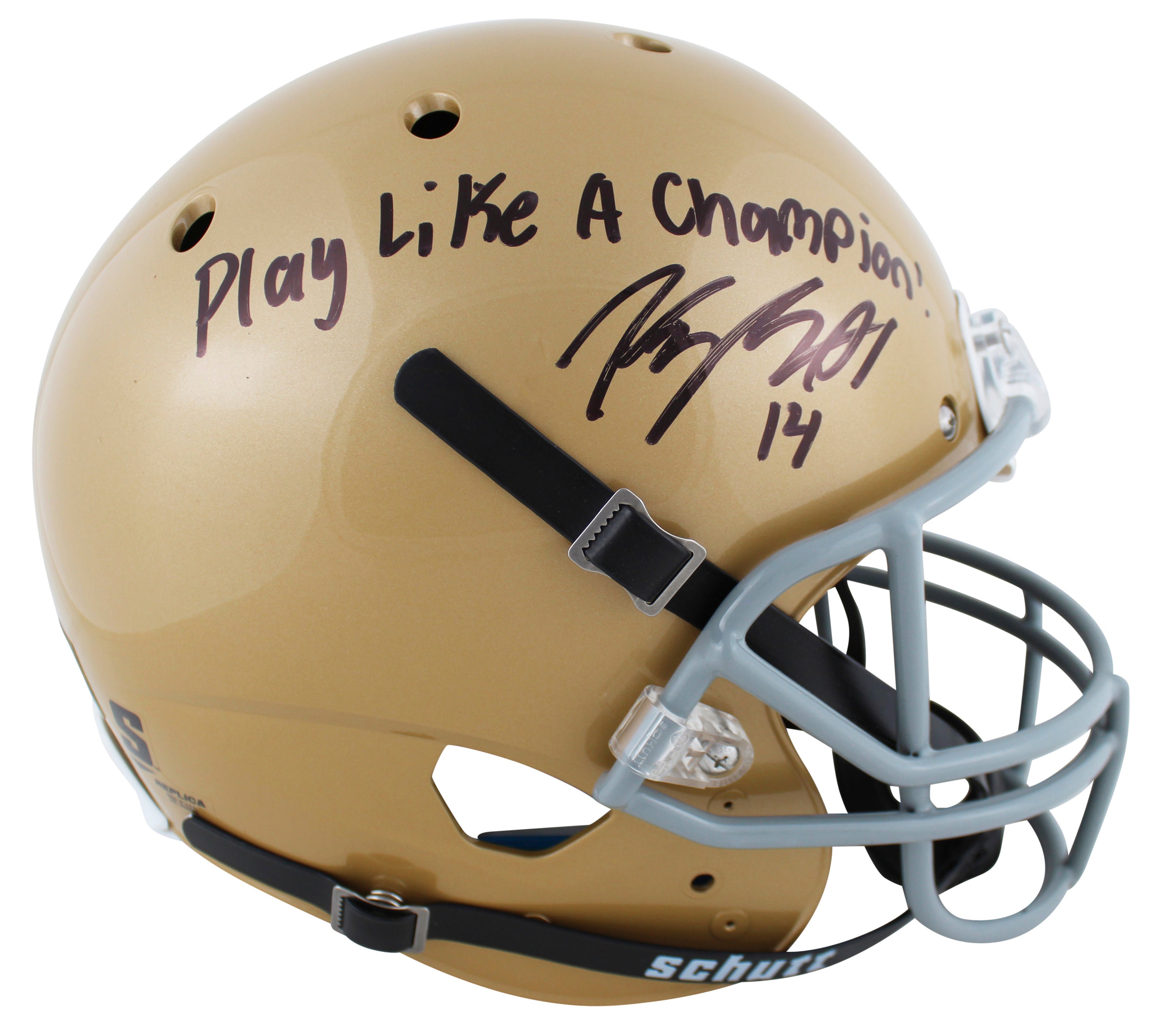 Notre Dame Kyle Hamilton "PLAC" Signed Schutt Full Size Rep Helmet W/ Case BAS W