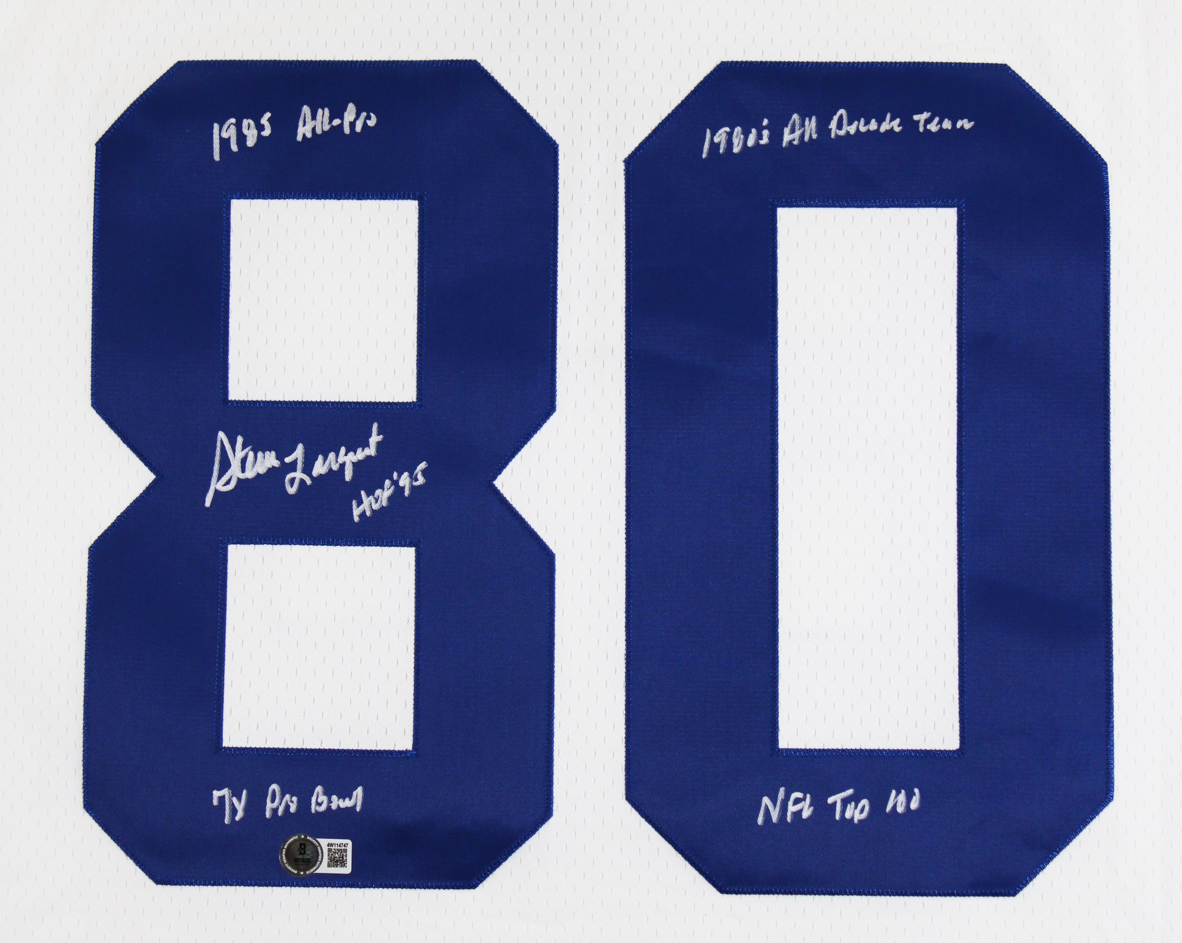 Seahawks Steve Largent "Career Stat" Signed White M&N TB Jersey BAS Witnessed