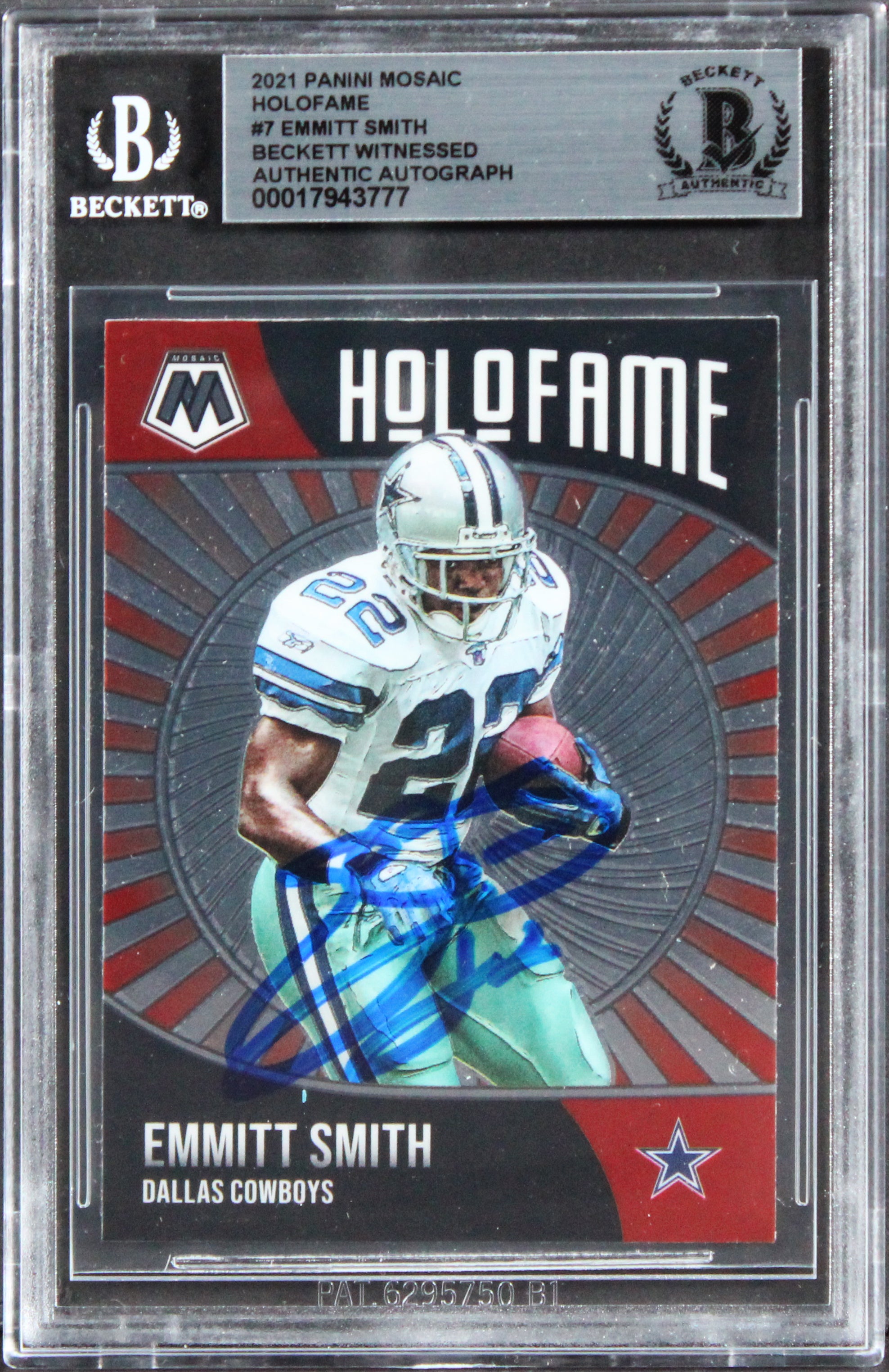 Cowboys Emmitt Smith Signed 2021 Panini Mosaic Holofame #7 Card BAS Slabbed