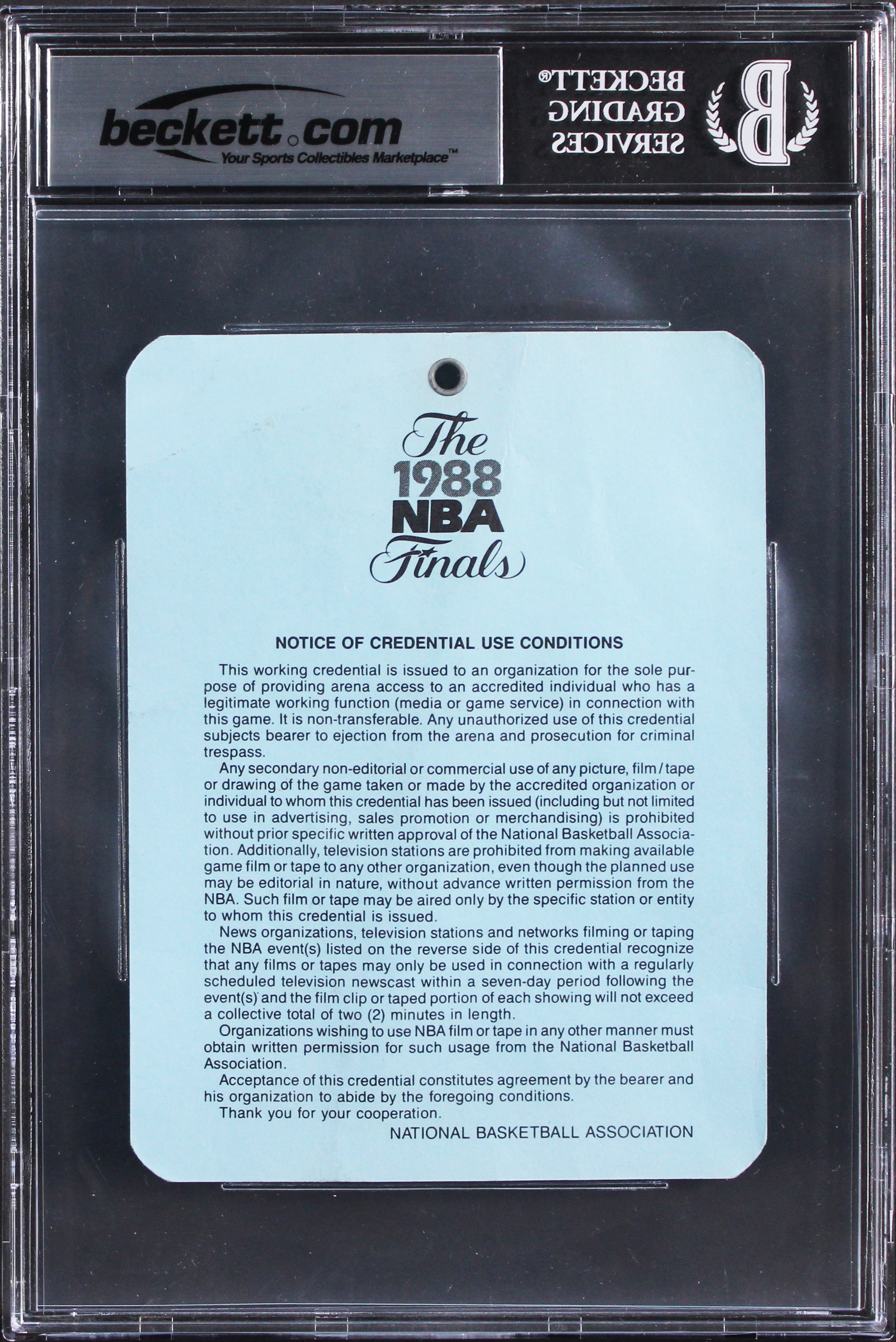 Lakers Magic Johnson Signed 4x5 1988 NBA Finals Game 6 Media Badge BAS Slabbed