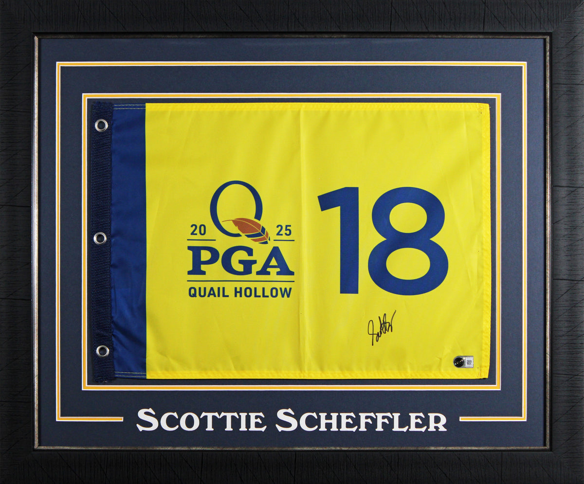 Scotty Scheffler Signed & Framed 2025 PGA Quail Hollow Golf Club Pin Flag BAS