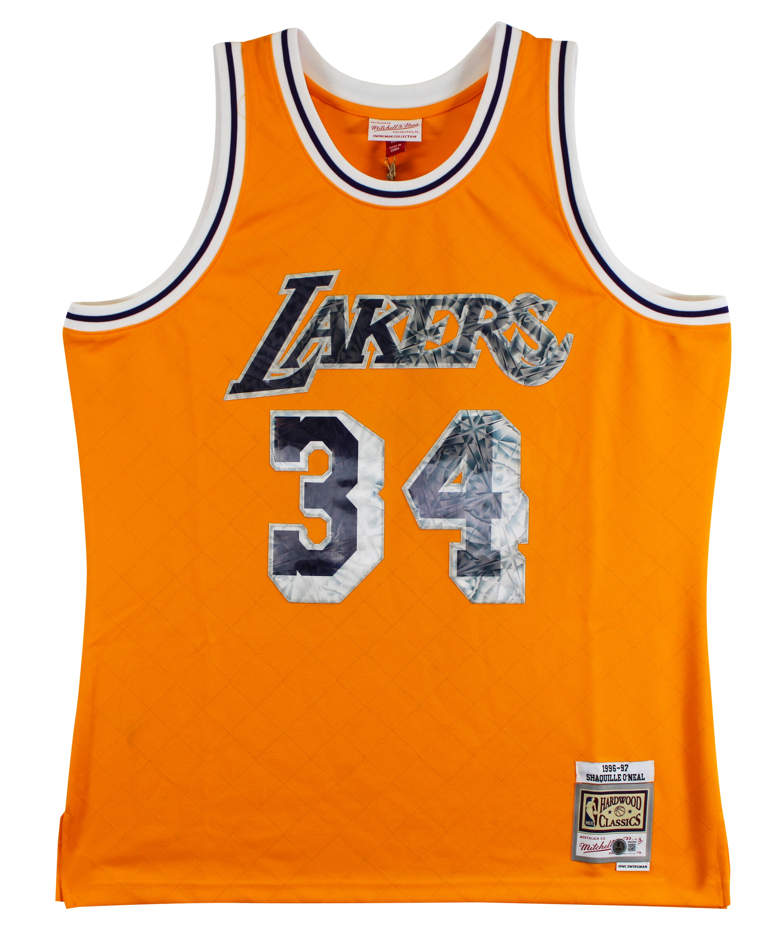 Lakers Shaquille O'Neal Signed Yellow 75th Anniv. M&N TB HWC Swingman Jersey BAS