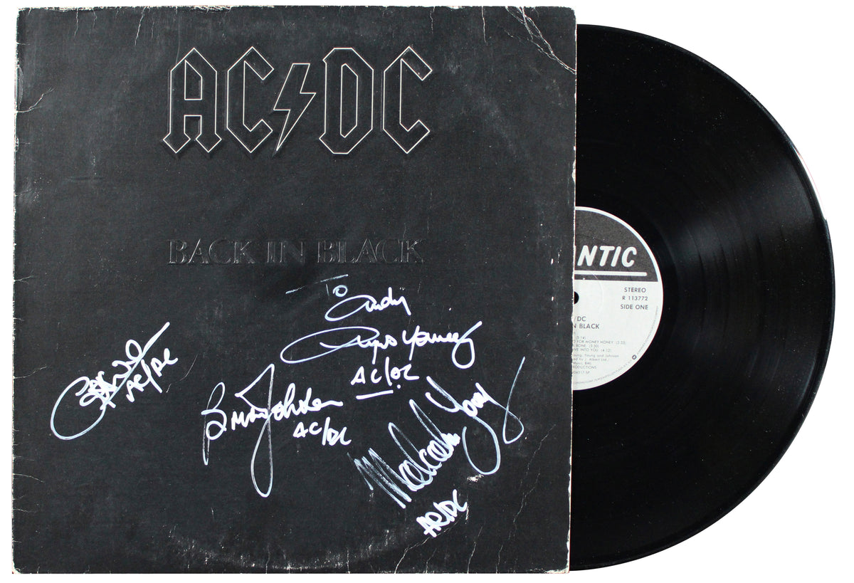 AC/DC (4) Young, Johnson +2 Signed Back In Black Album W/ Vinyl BAS #AE47871