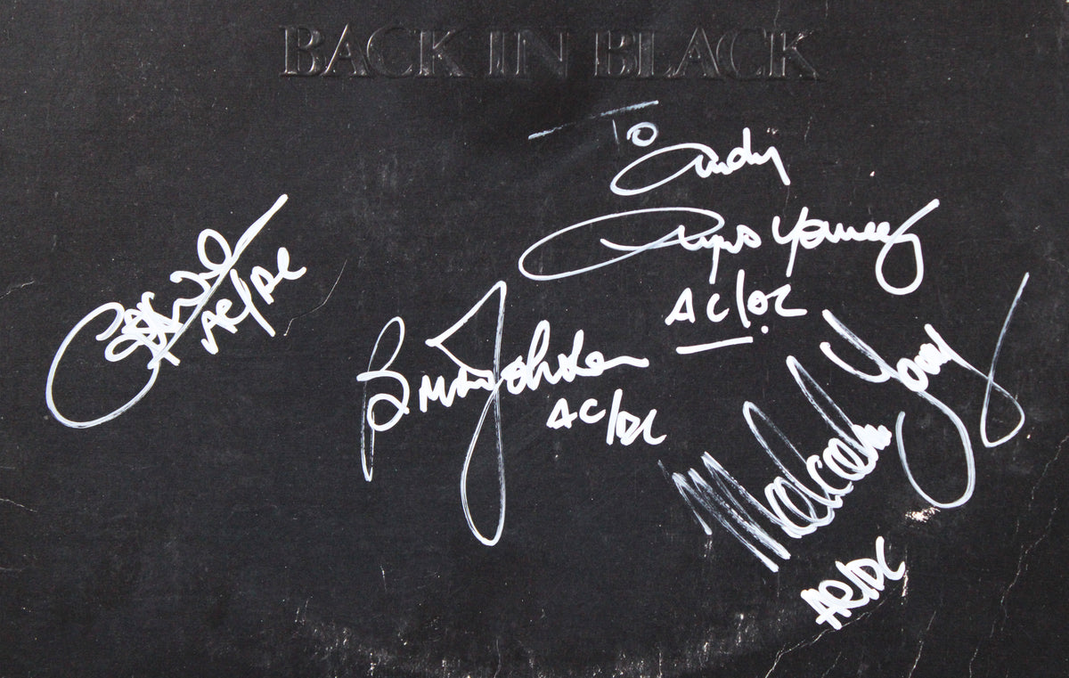AC/DC (4) Young, Johnson +2 Signed Back In Black Album W/ Vinyl BAS #AE47871