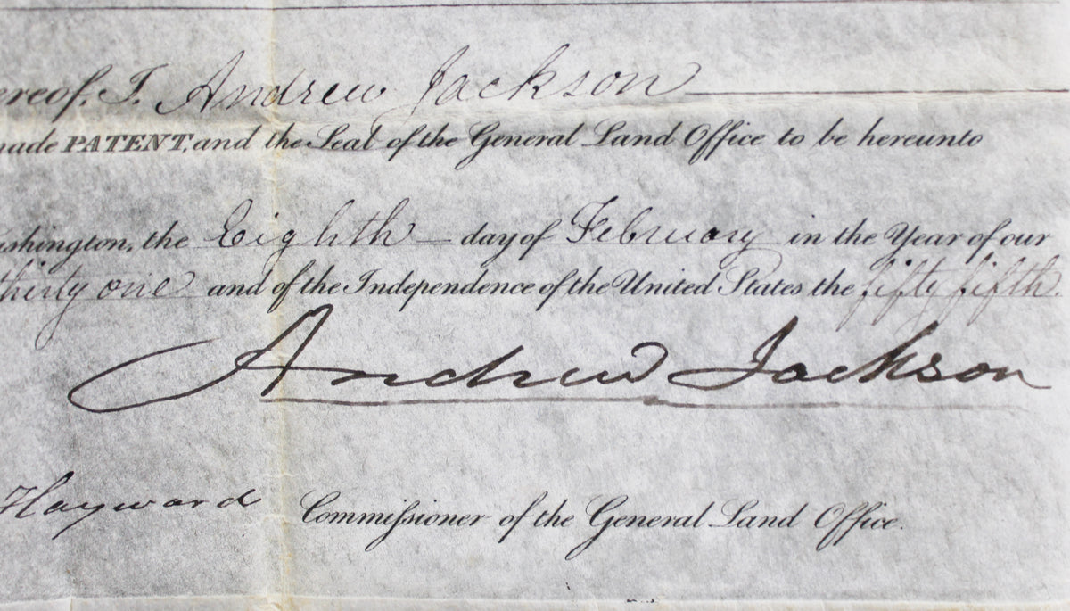 Andrew Jackson Authentic Signed 9.5x15.35 1831 Land Grant Document BAS #AE13540