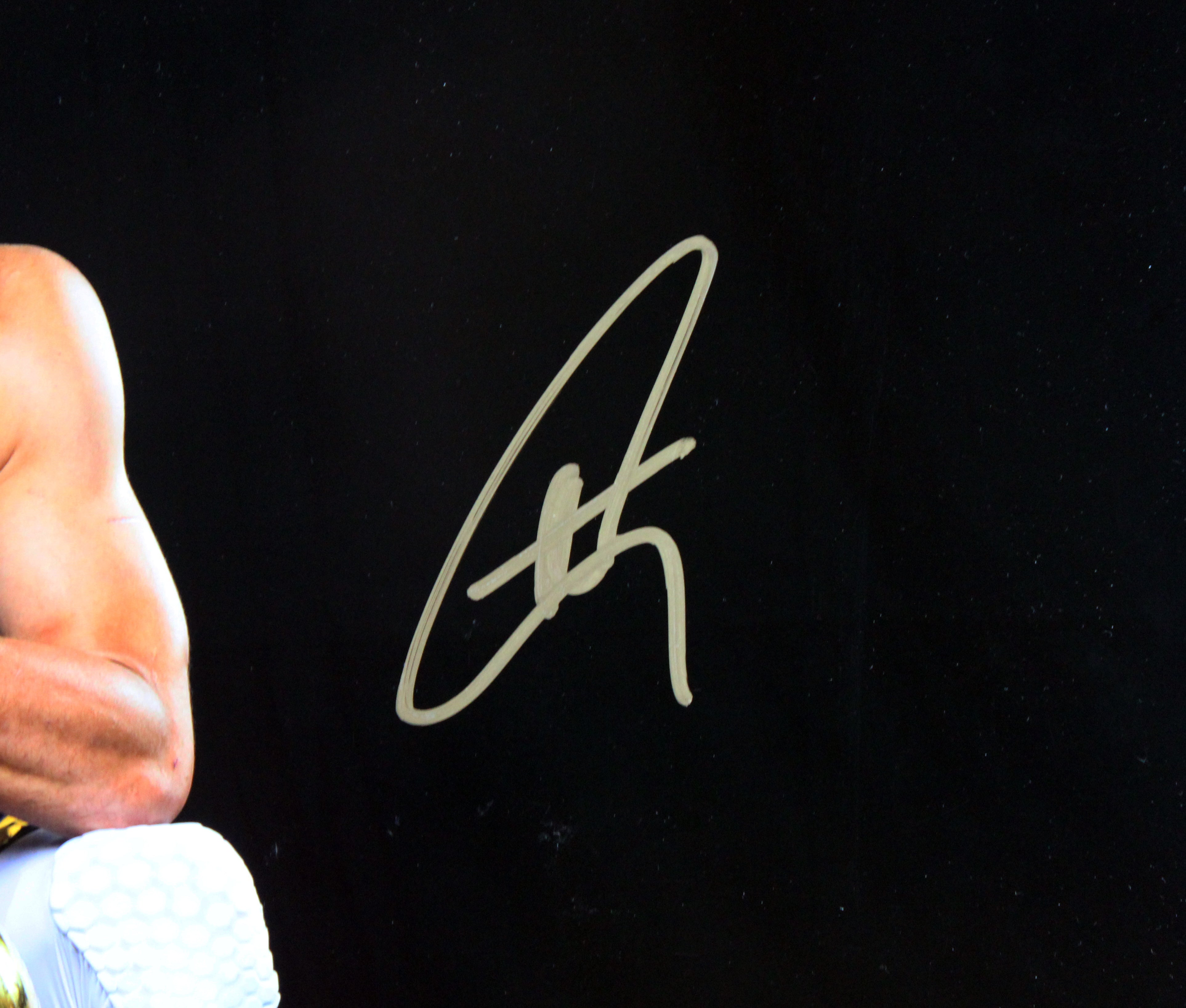 Warriors Stephen Curry Authentic Signed 16x20 Trophy Blackout Photo BAS #AE13538