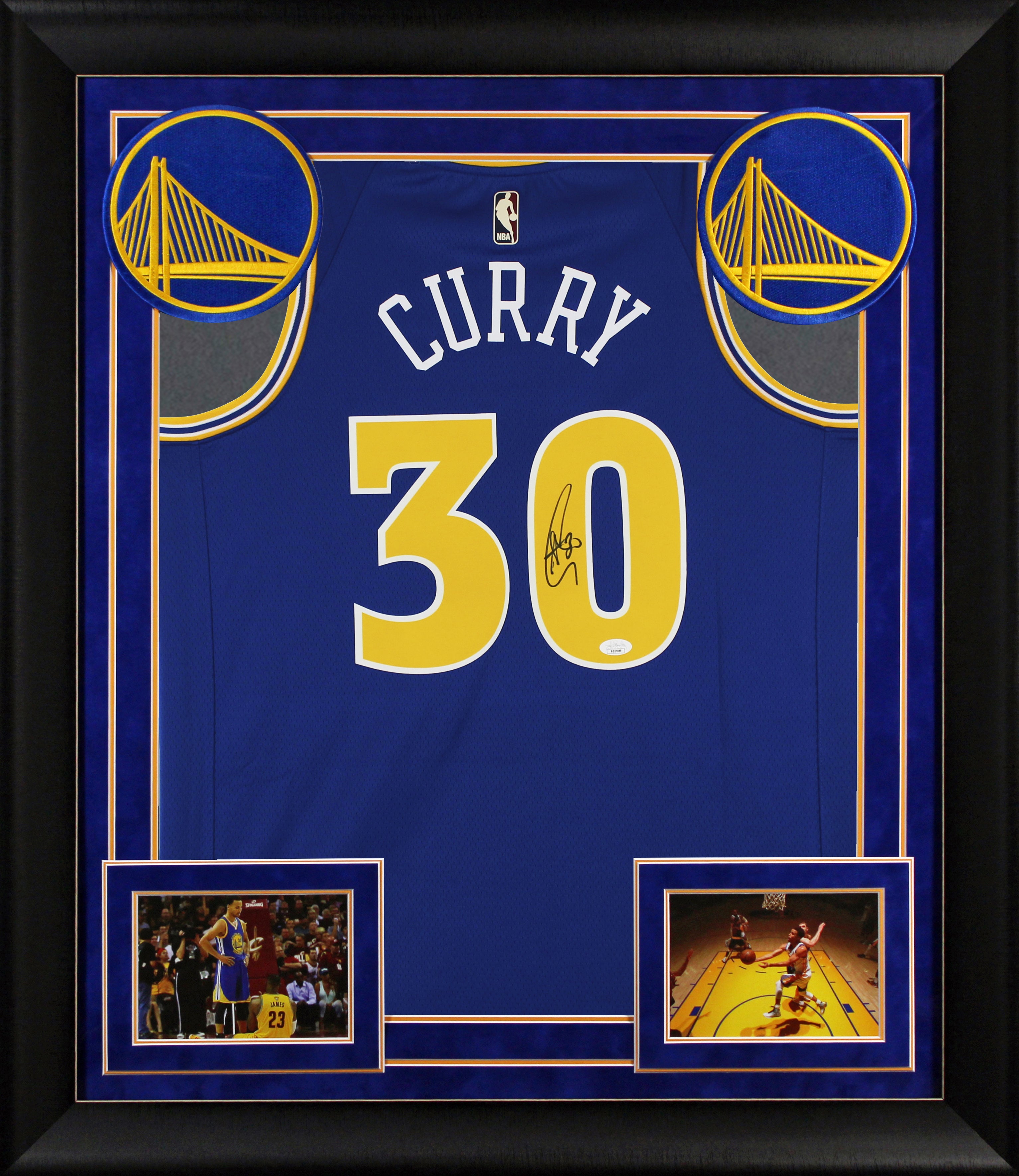 Warriors Stephen Curry Signed Blue Nike Classics Ed Swingman Framed Jersey JSA 2