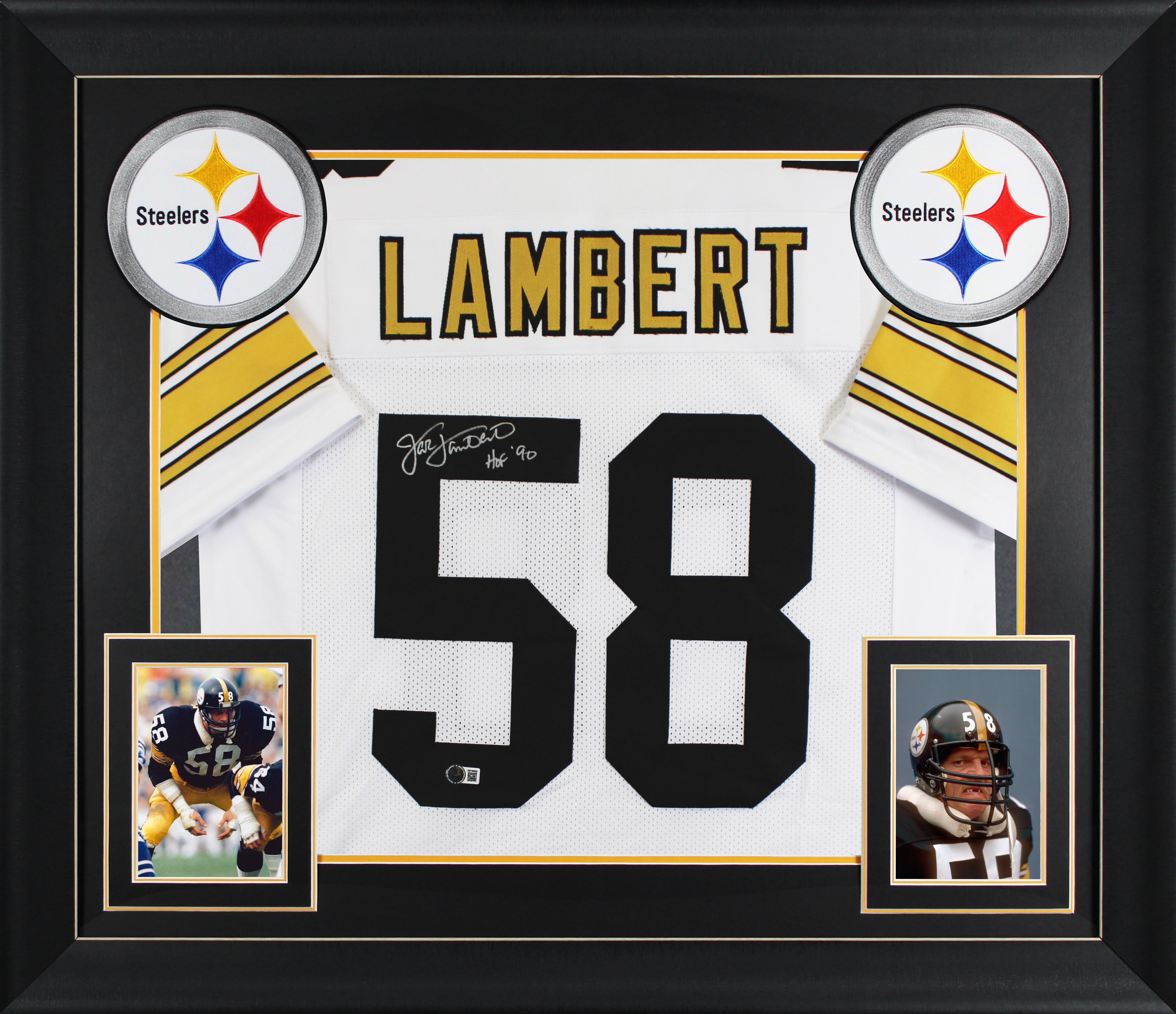 Jack Lambert "HOF 90" Signed White Pro Style Framed Jersey BAS Witnessed