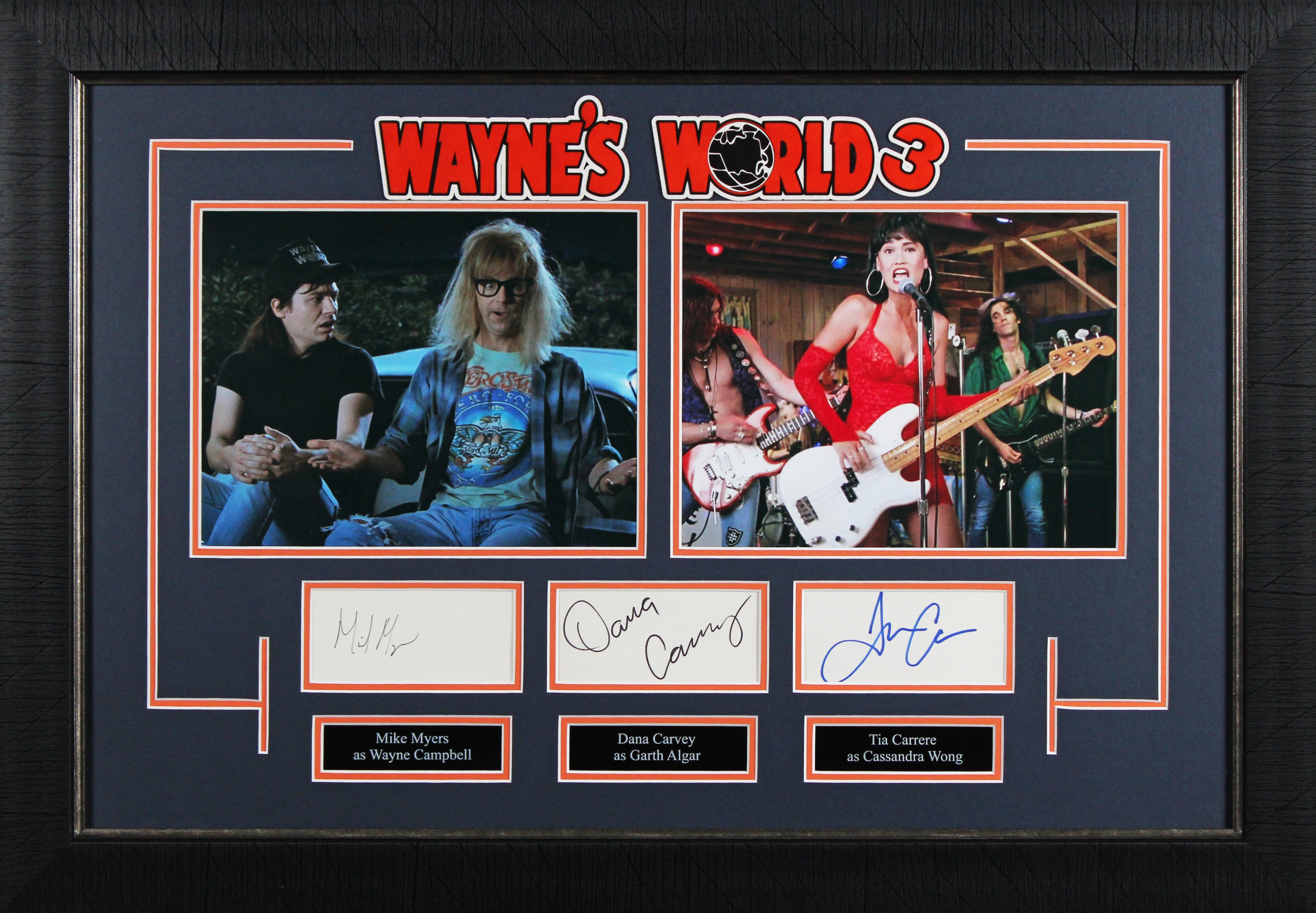 Wayne's World Mike Myers, Dana Carvey & Tia Carrere Signed Framed Display BAS