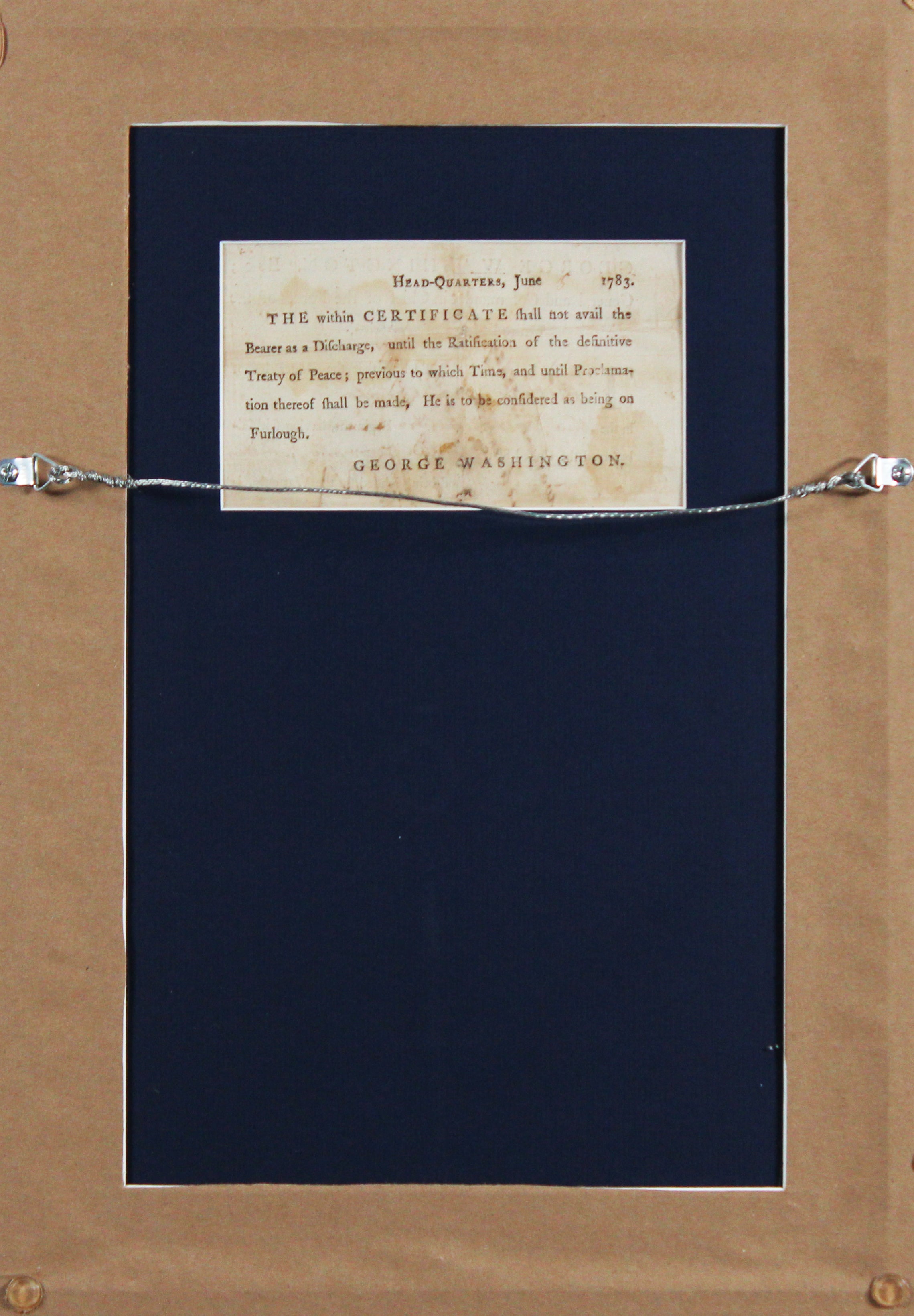 George Washington Signed & Framed 1783 Revolutionary War Discharge Document BAS