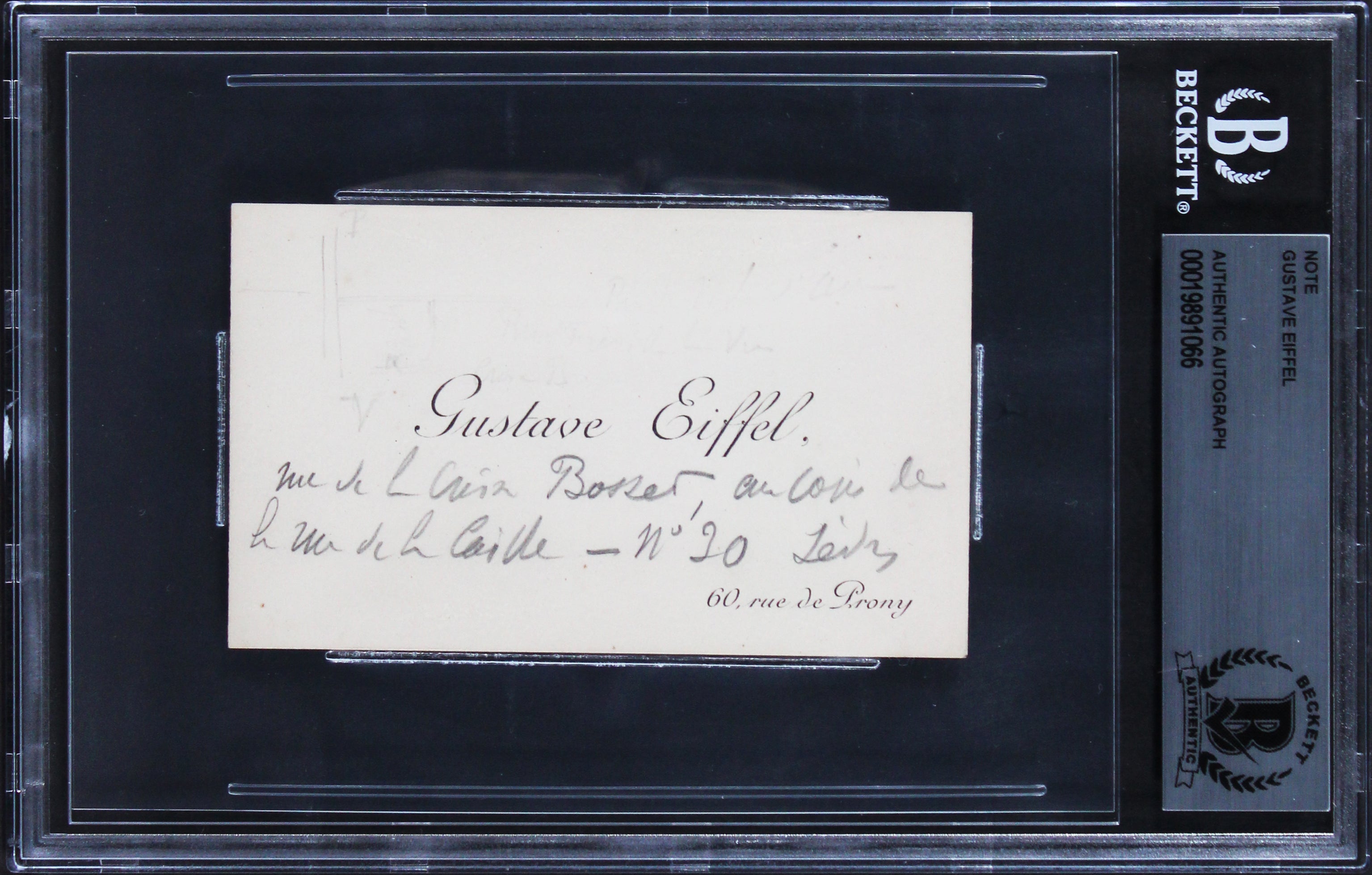 Gustave Eiffel Authentic Signed 2.35x3.85 Handwritten Calling Card BAS Slabbed