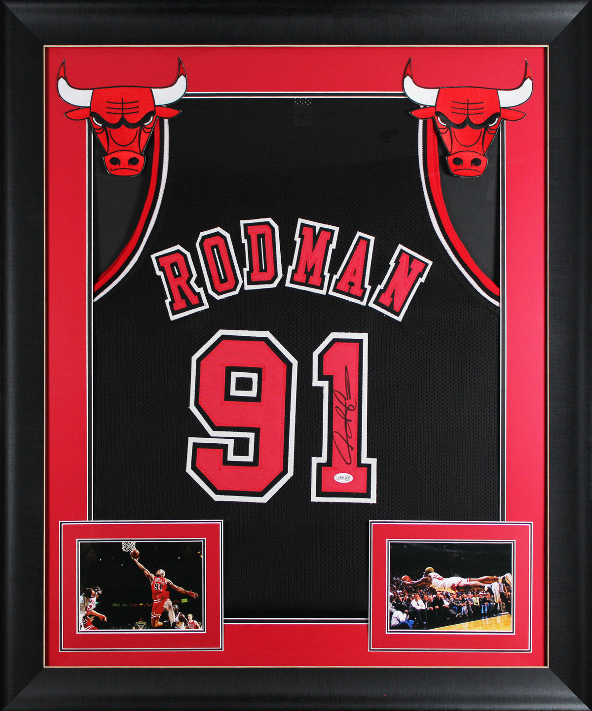 Dennis Rodman Authentic Signed Black Pro Style Framed Jersey Autographed JSA