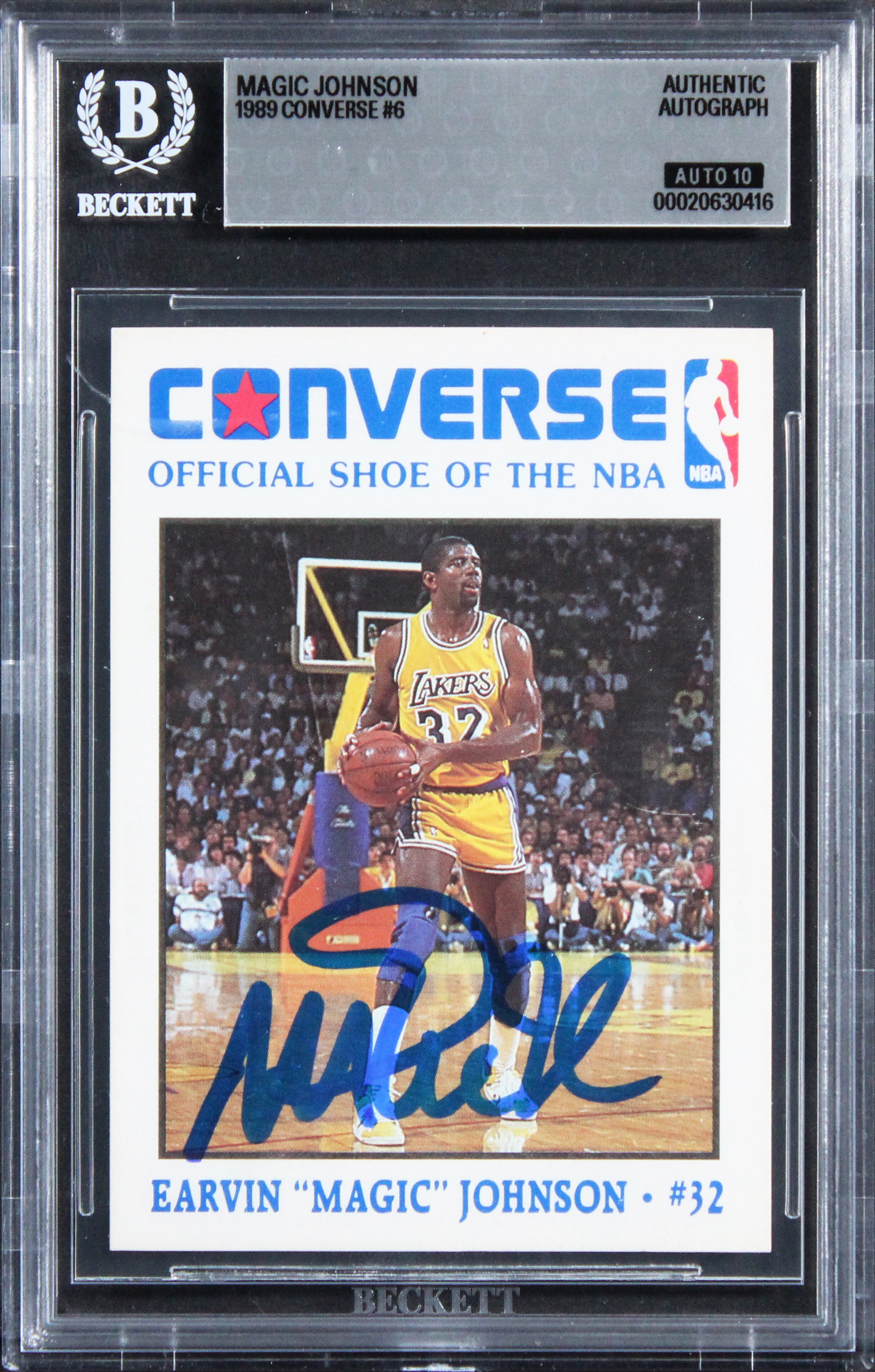 Lakers Magic Johnson Signed 1989 Converse #9 Card Auto Grade GM 10! BAS Slabbed