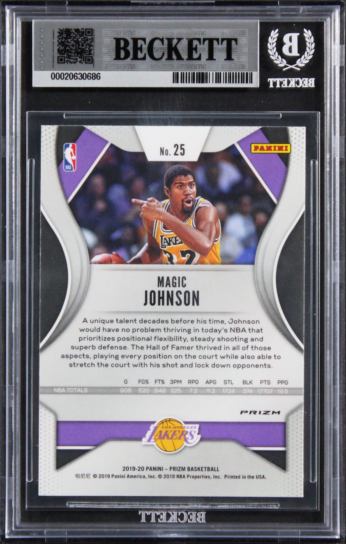 Lakers Magic Johnson Signed 2019 Panini Prizm Silver #25 Card Auto 10! BAS Slab