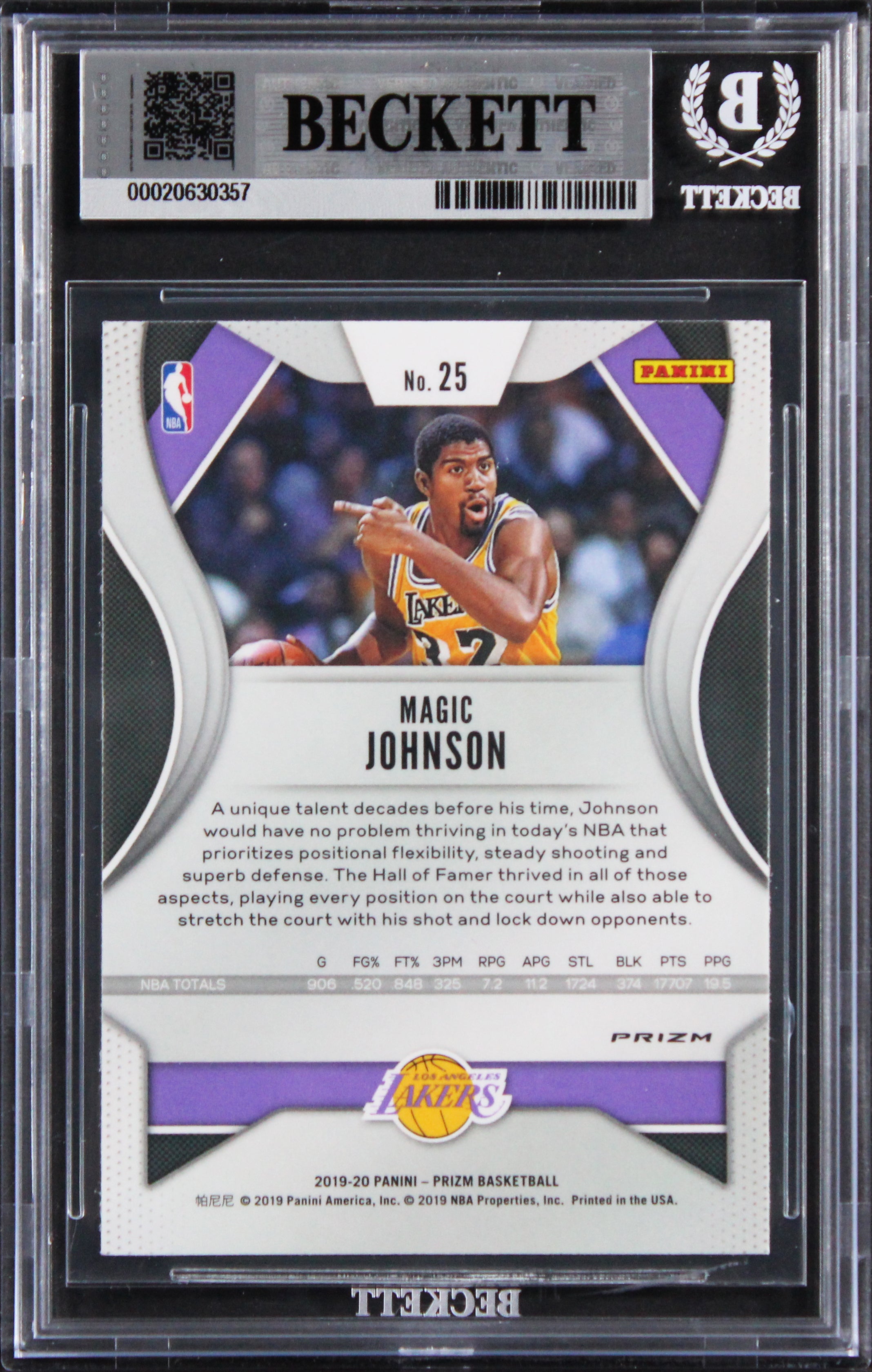 Magic Johnson Signed 2019 Panini Prizm Ruby Wave #25 Card Auto 10! BAS Slabbed
